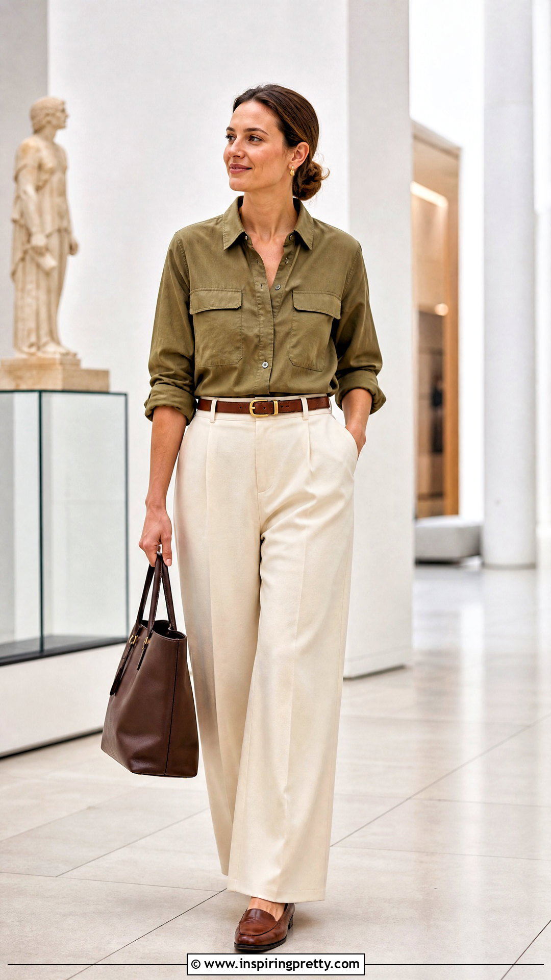 Utility Shirt With Wide Leg Pants - 50 types of tops outfit ideas