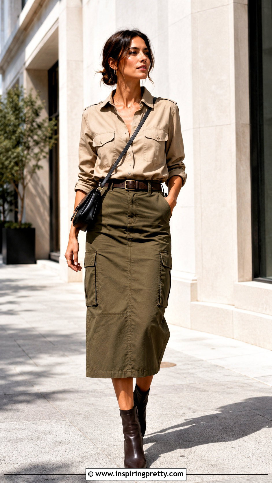 Utility Top With Cargo Midi Skirt - 50 modern tops outfit ideas