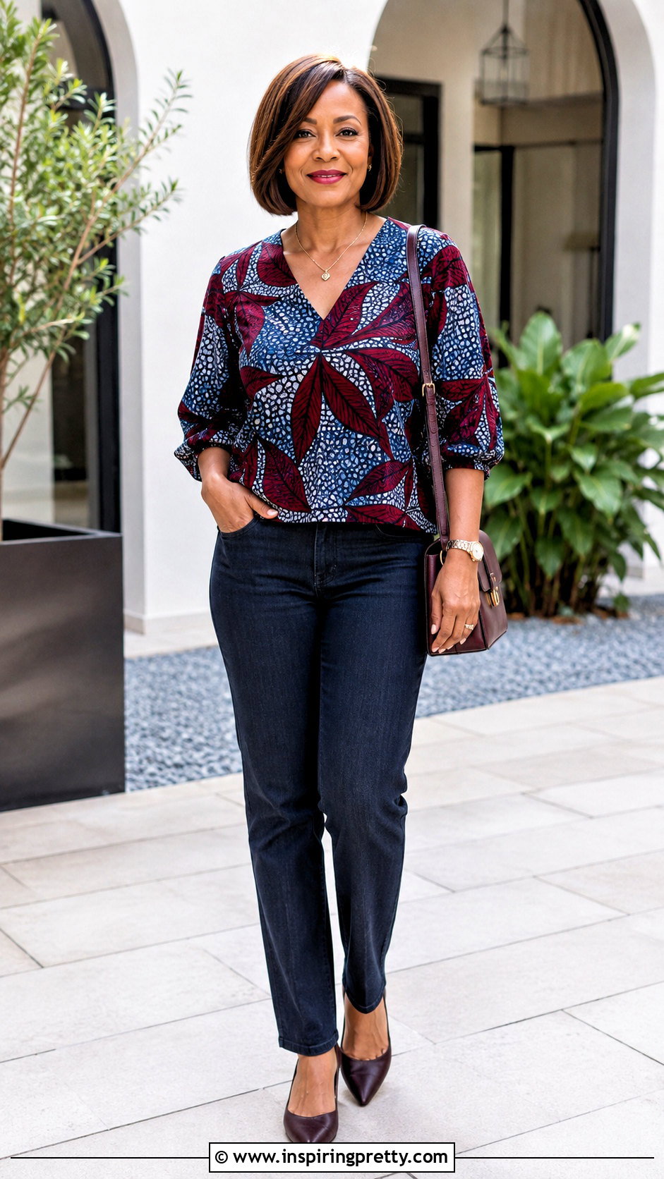 V Neck Ankara Top With Dark Jeans - 50 Simple Ankara Tops With Jeans