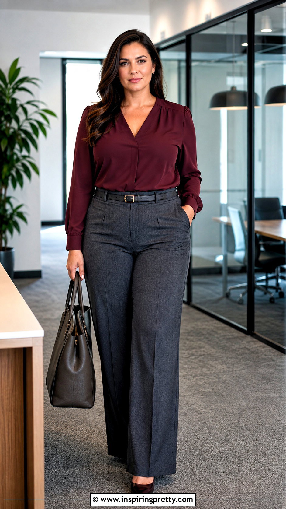 V Neck Blouse With High Waisted Pants - 50 corporate tops blouses