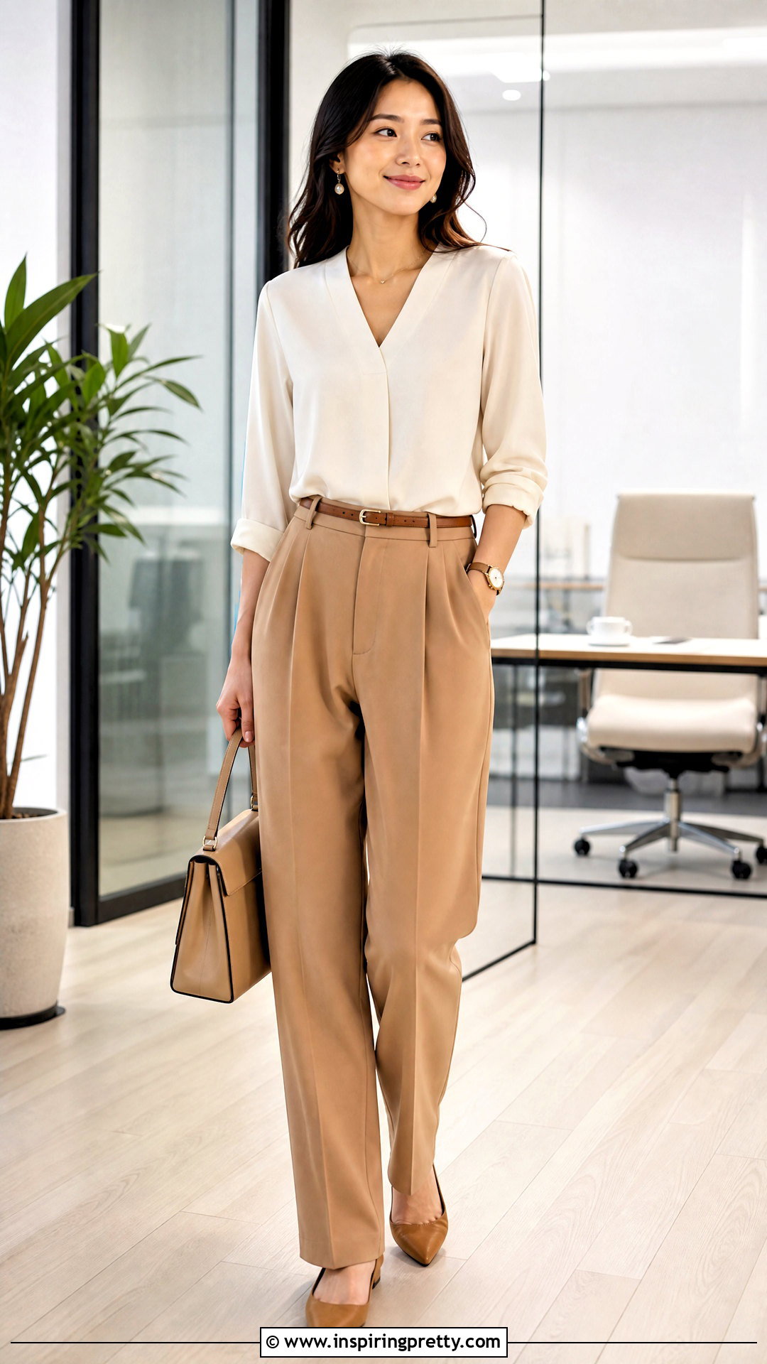 V Neck Blouse With Pleated Trousers - 50 v neck top outfits