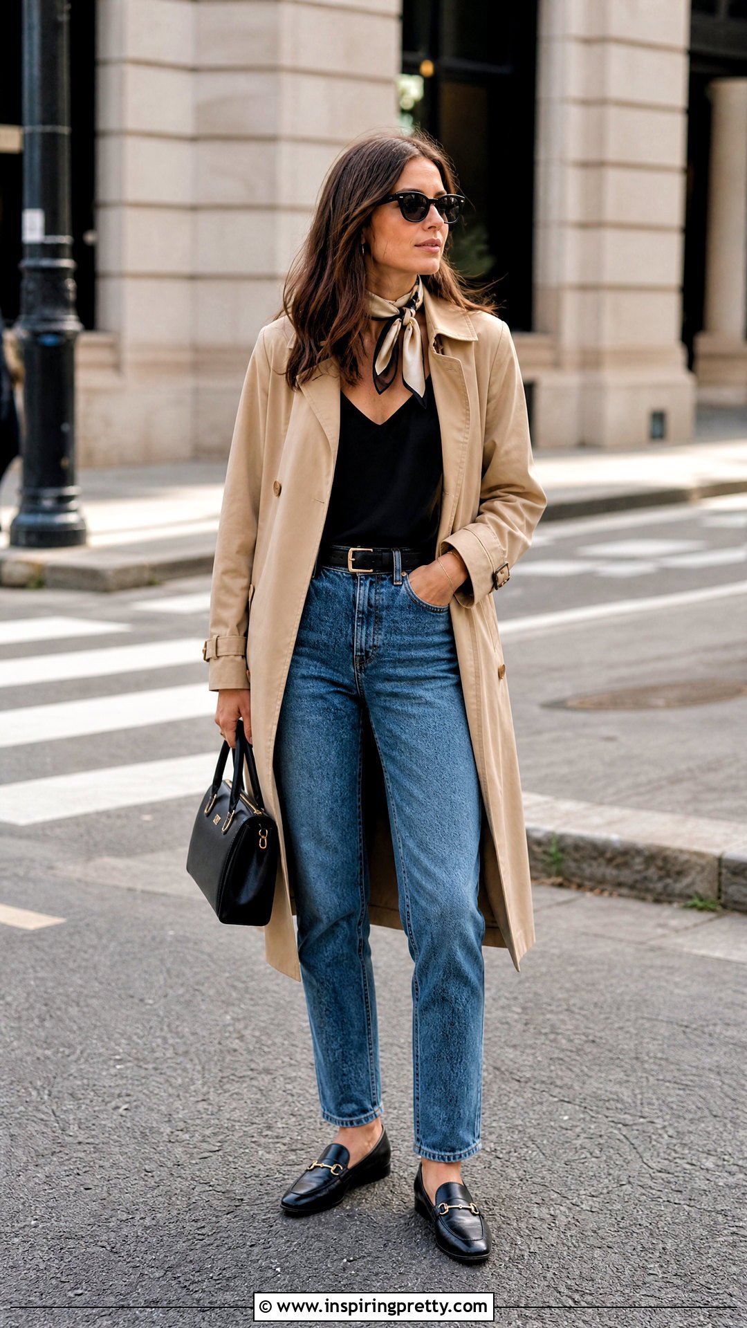V Neck Camisole Top With Straight Jeans And Trench Coat - 25 v neck camisole top outfit ideas
