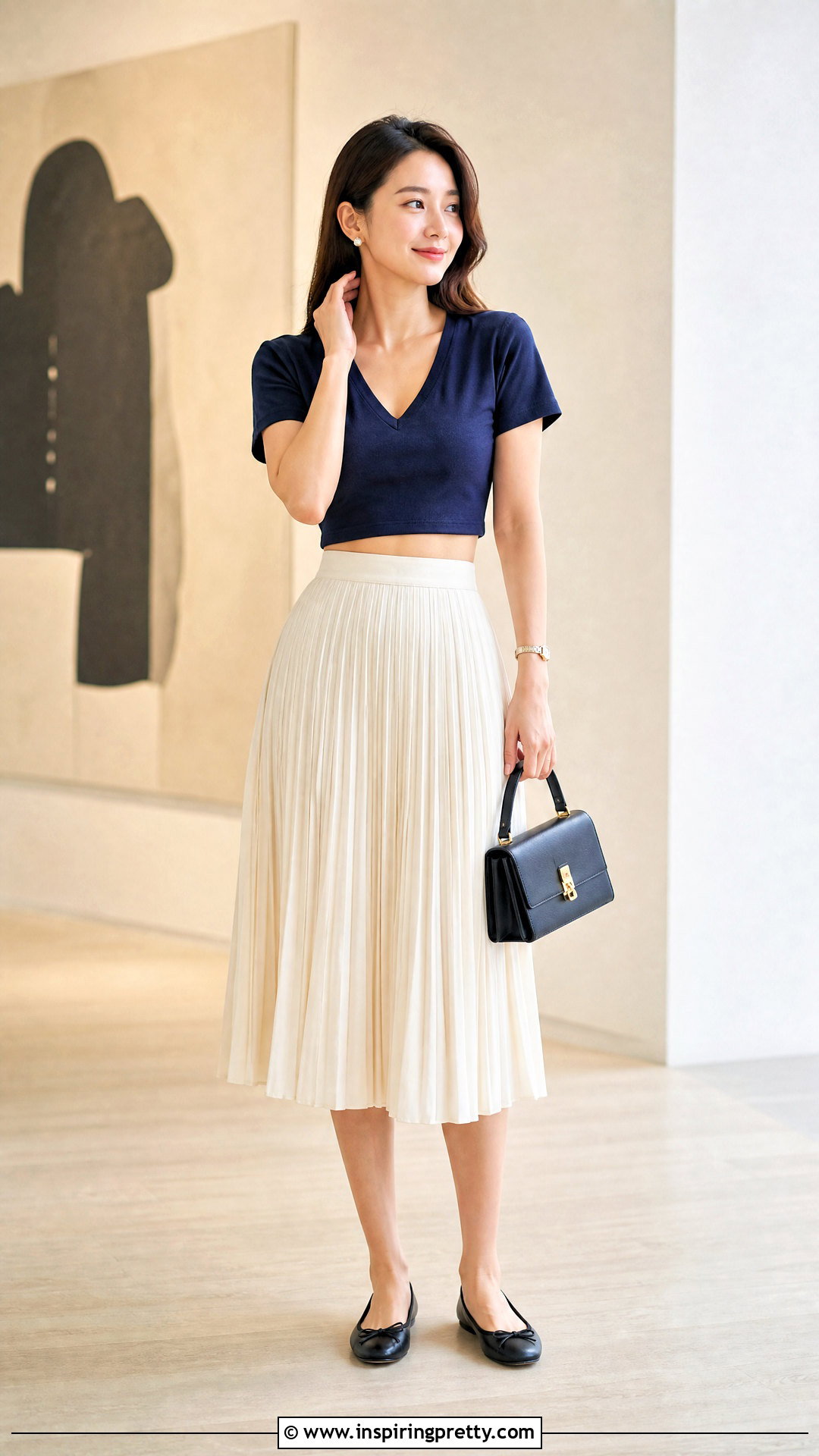 V Neck Crop Top With Pleated Midi Skirt - 20 crop top from t shirt diy outfit ideas
