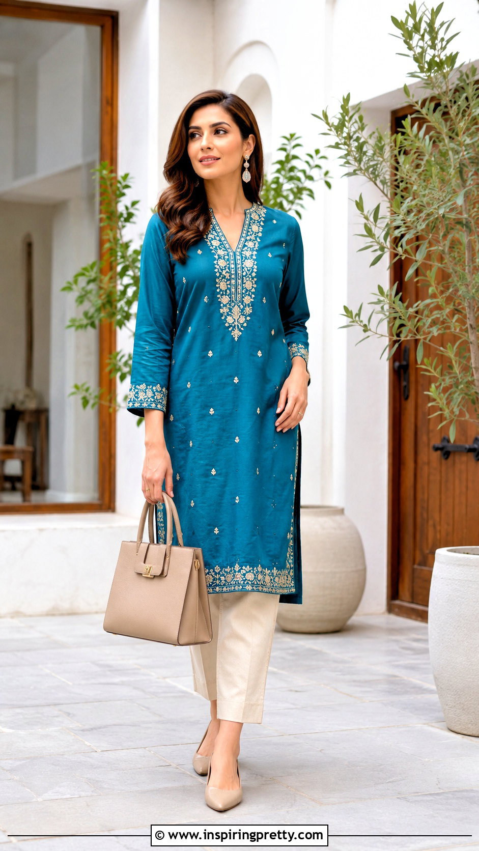 V Neck Kurti With Straight Pants - 50 top neck designs