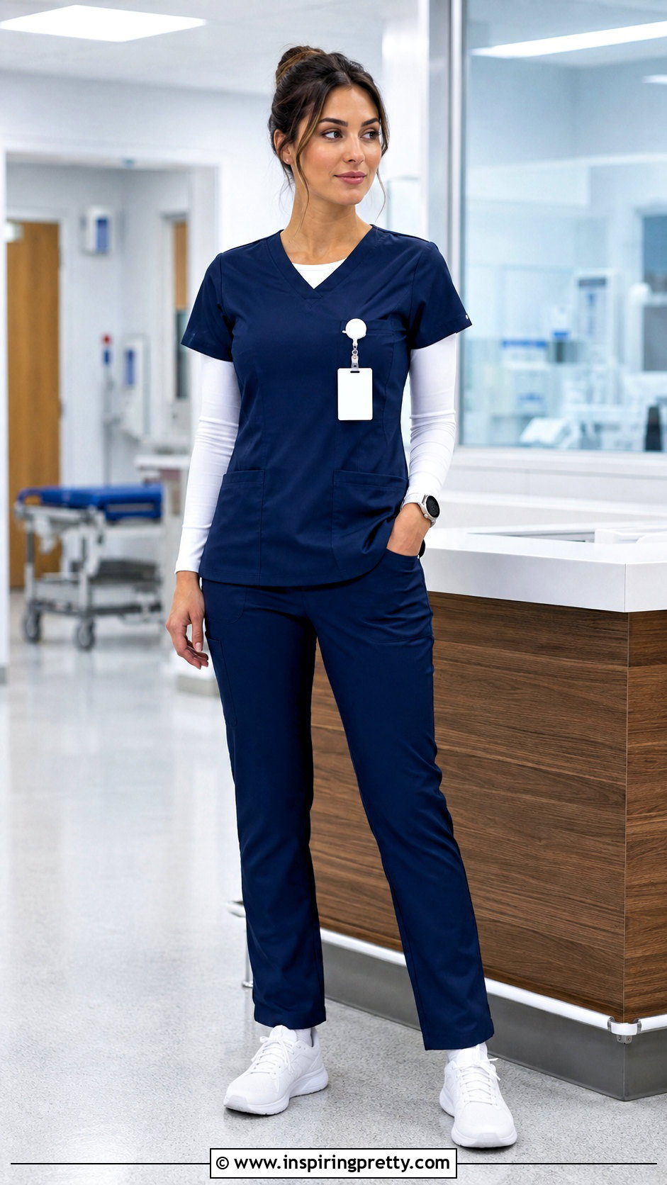 V Neck Nurse Scrub Top With Long Sleeve Underscrub - 25 nurses uniform tops outfit ideas