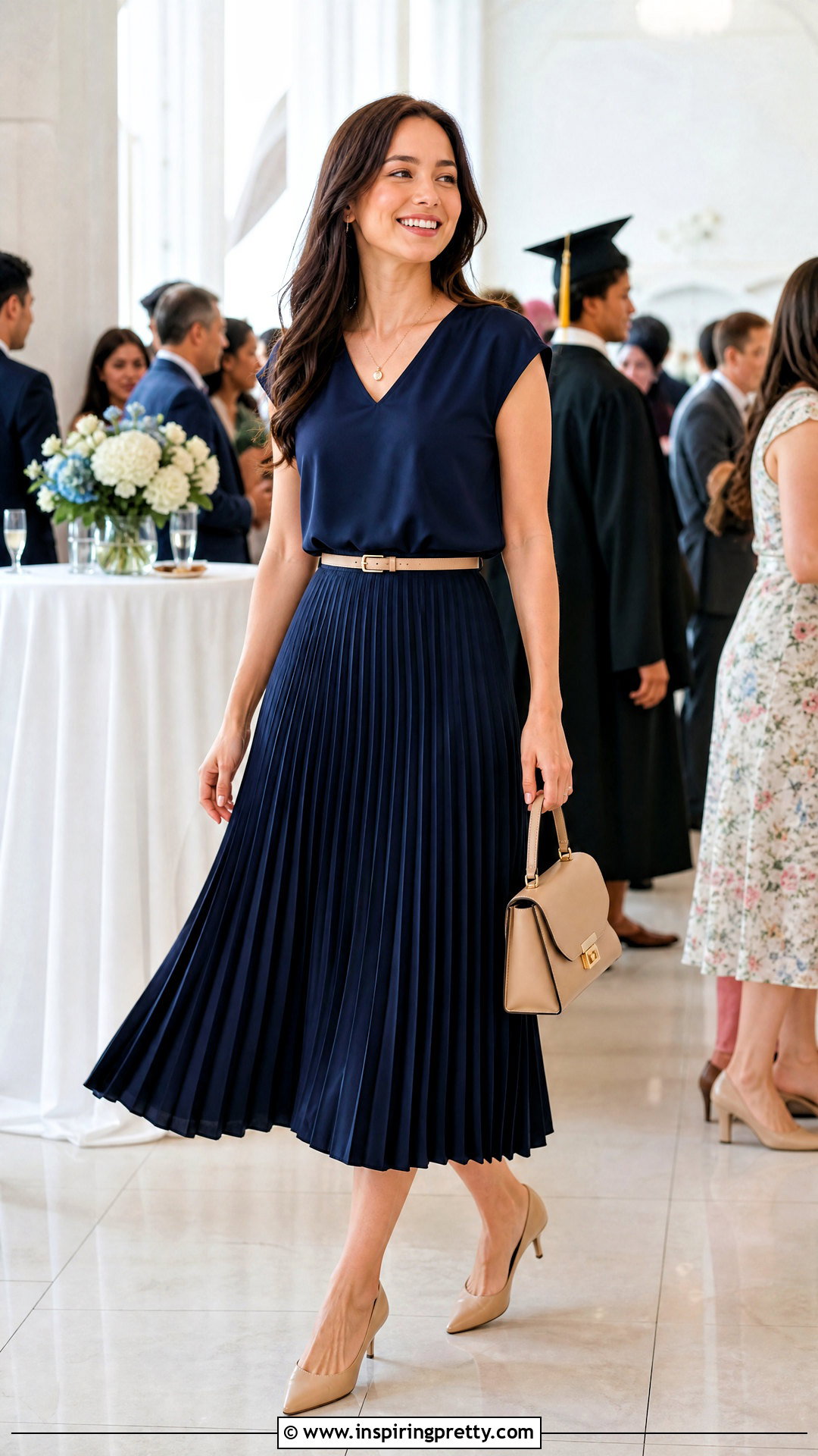 V Neck Shivonne Top With Pleated Midi Skirt - 25 Shivonne Tops outfit ideas