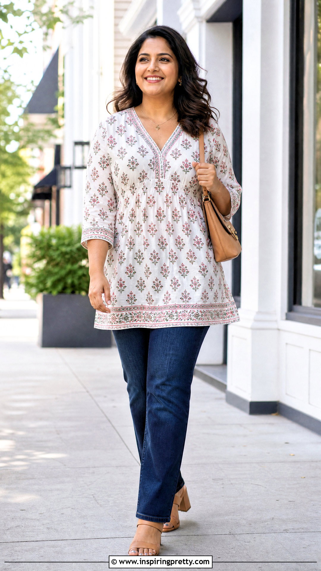 V Neck Short Kurtha Top With Dark Wash Jeans - 20 Short Kurtha Tops For Women