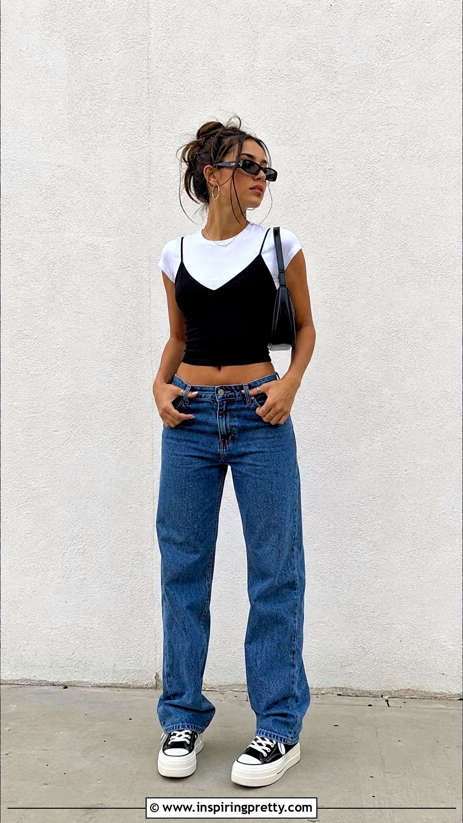 V Neck Spaghetti Strap Crop Top Over A Fitted T Shirt - 20 V Neck Spaghetti Strap Crop Top outfit ideas