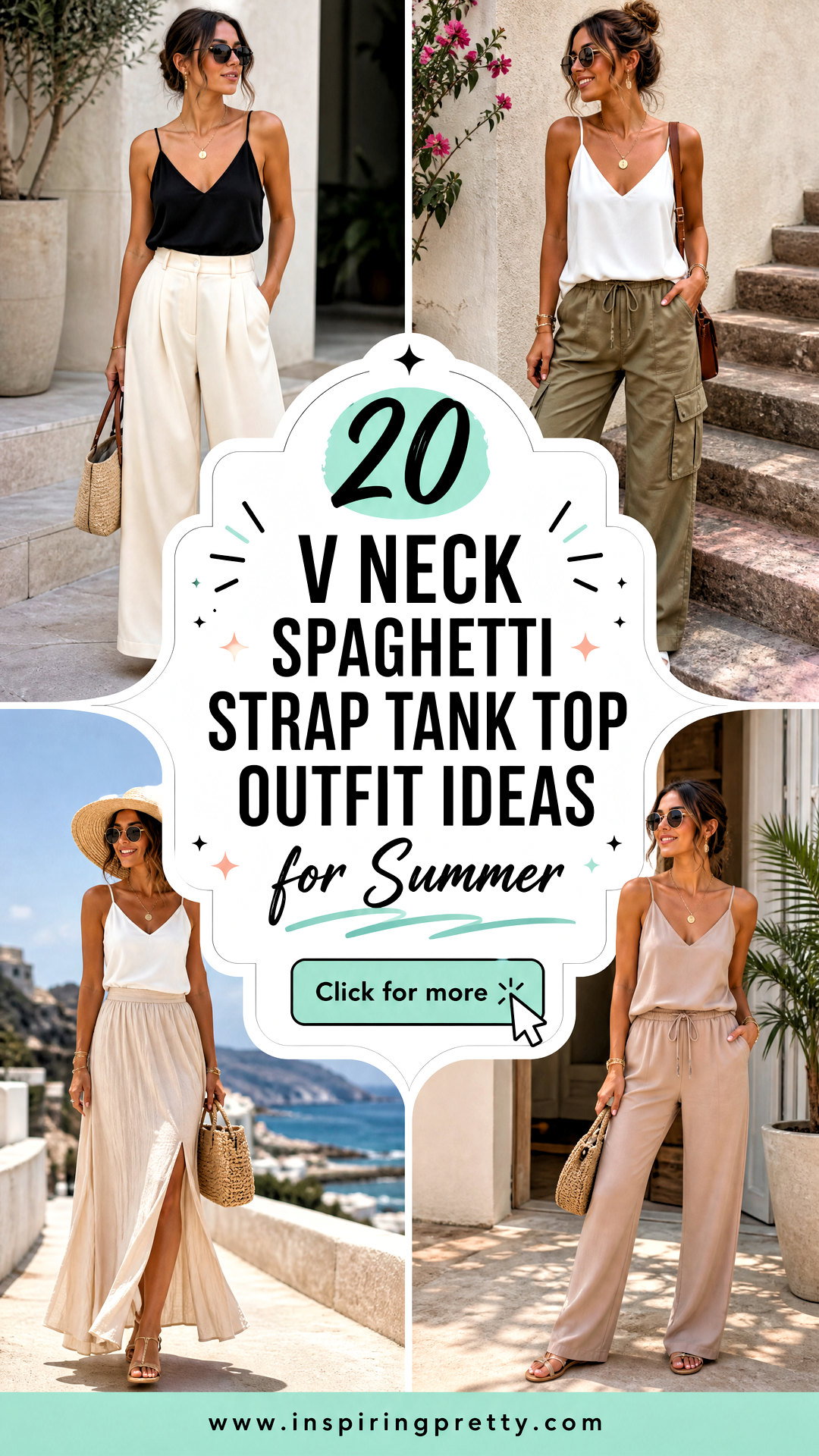 20 V Neck Spaghetti Strap Tank Top Outfit Ideas for Summer - 20 V Neck Spaghetti Strap Tank Top Outfit Ideas for Summer