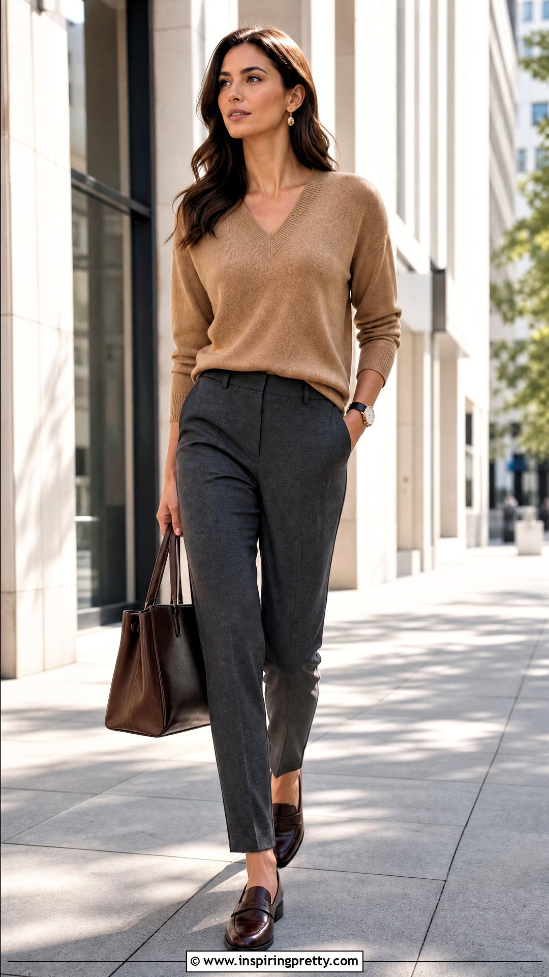V Neck Sweater With Tailored Pants - 50 v neck top outfits