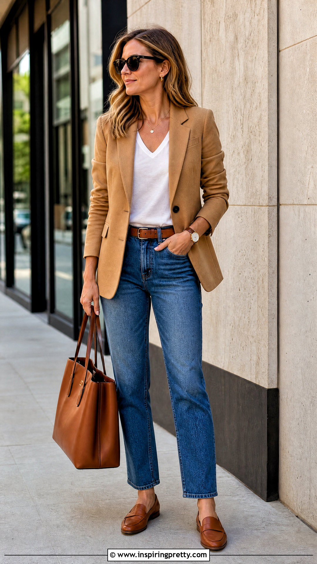V Neck T Shirt With Blazer And Jeans - 20 v-neck top fashion outfit ideas
