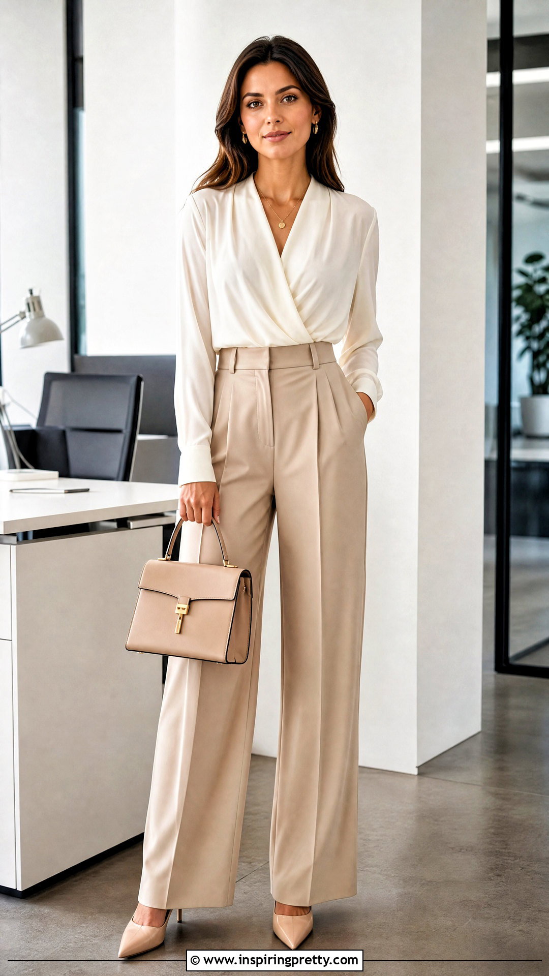 V Neck Top With High Waisted Trousers - 50 beautiful top designs