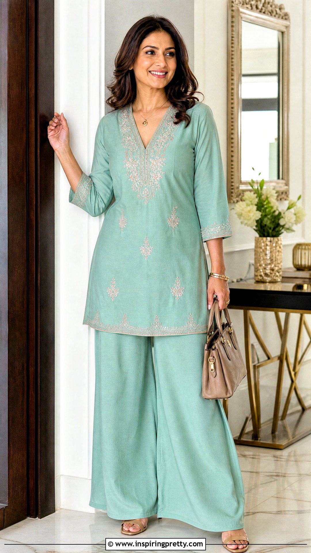 V Neck Top With Plazo - 50 plazo top designs