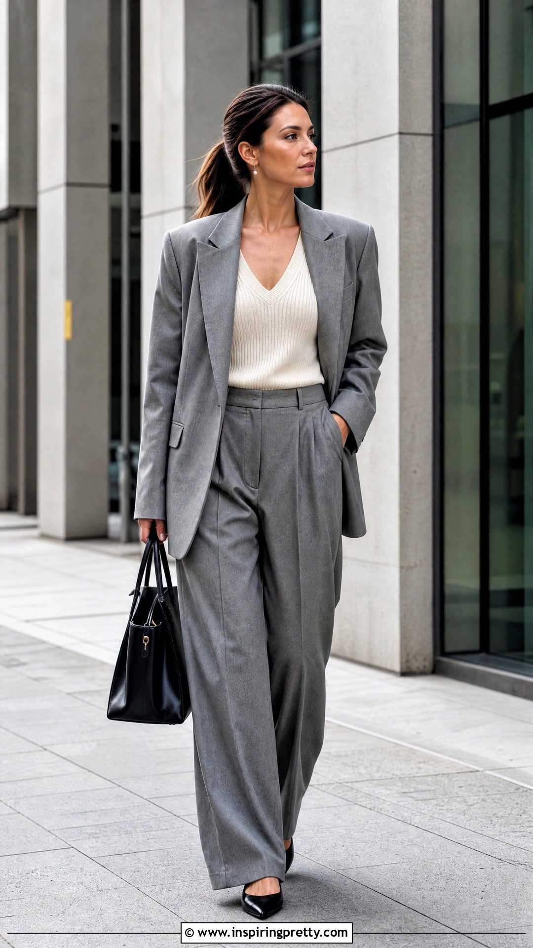 V Neck Top With Relaxed Suit - 50 v neck top outfits