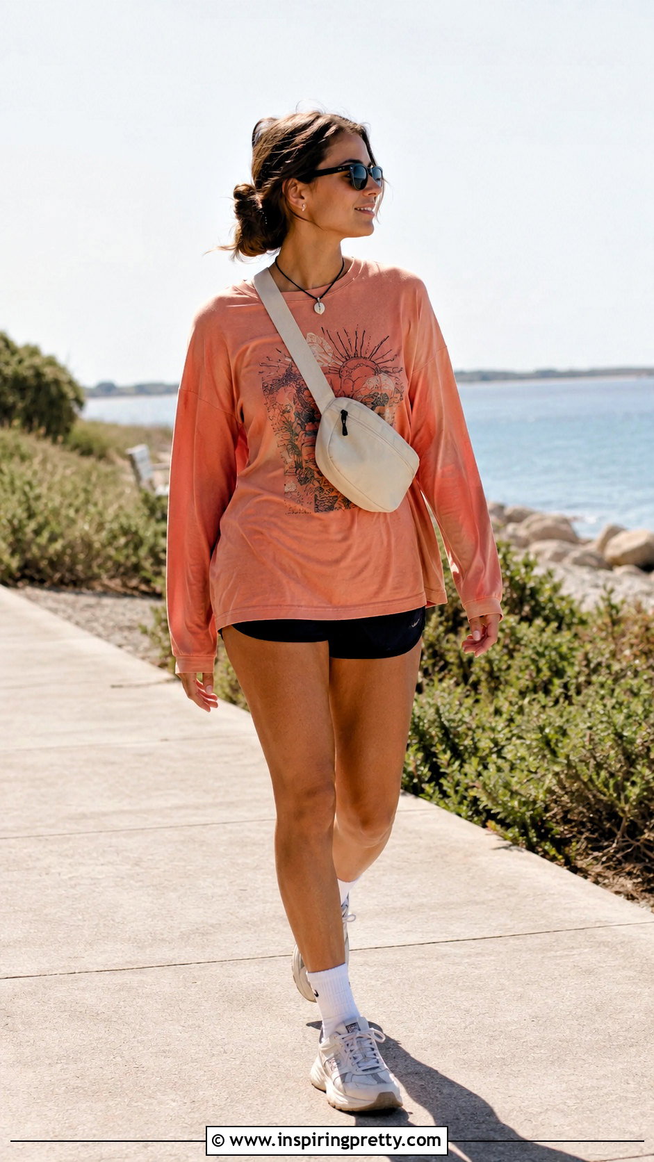 VSCO Long Sleeve Tee And Running Shorts Outfit - 20 vsco tops outfit ideas