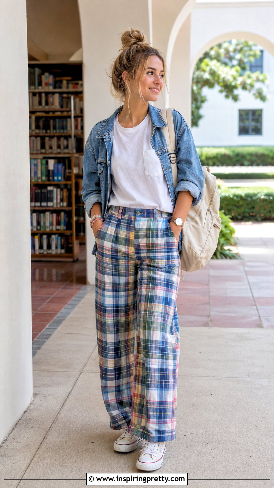 VSCO Pocket Tee And Plaid Pants Outfit - 20 vsco tops outfit ideas