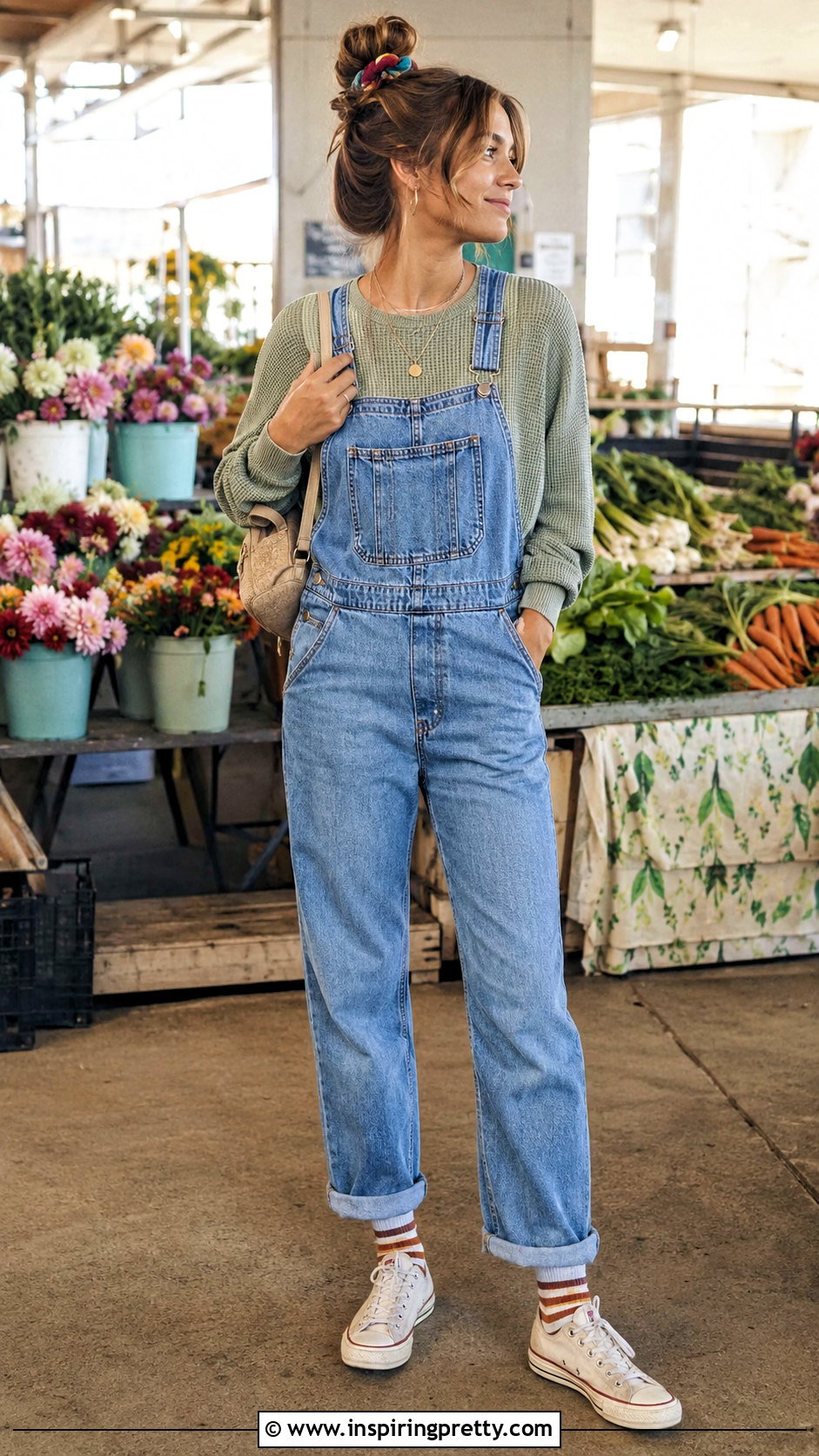 VSCO Waffle Knit Top And Denim Overalls Outfit - 20 vsco tops outfit ideas