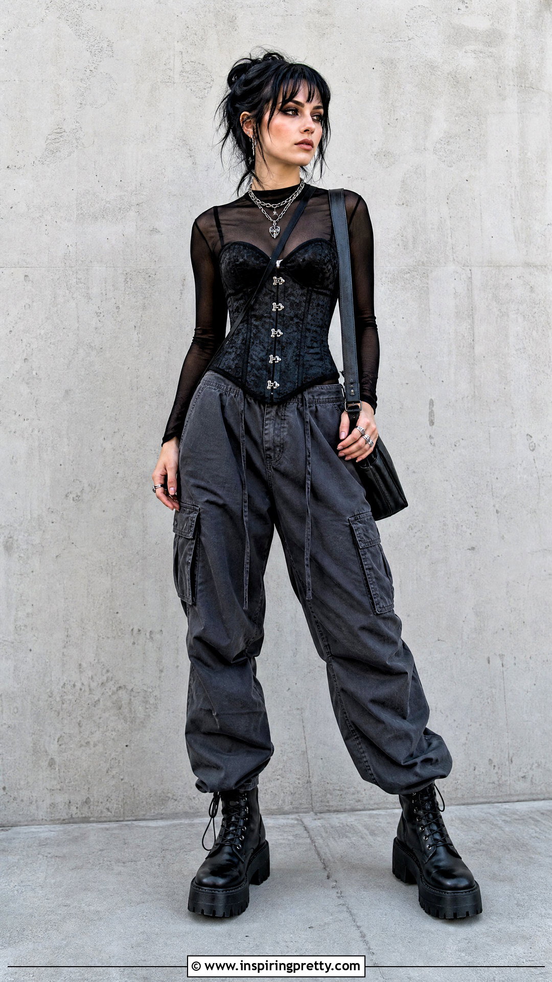 Vampire Corset Top With Mesh Shirt And Cargo Pants - 25 Vampire Corset Top outfit ideas