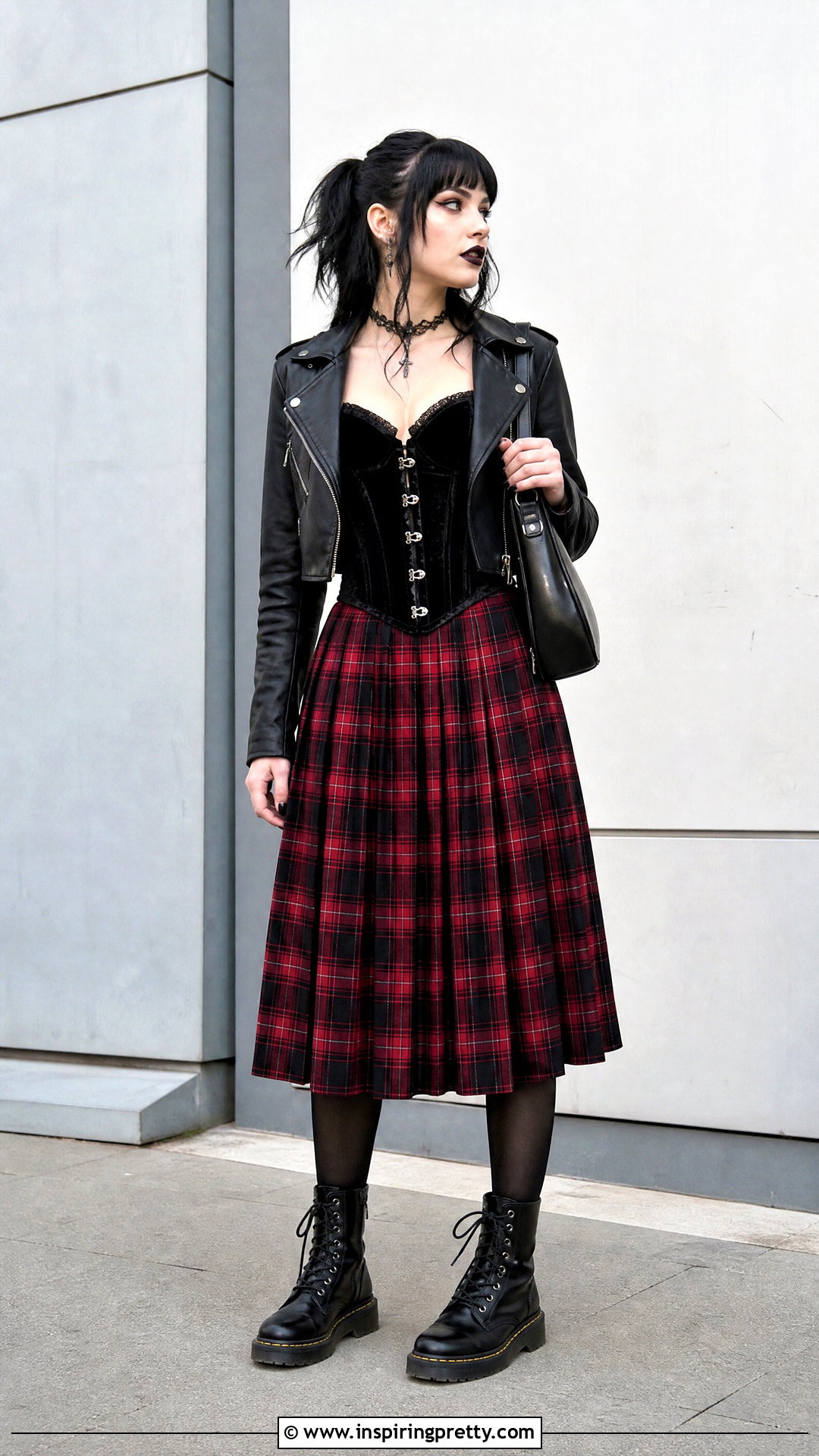 Vampire Corset Top With Plaid Midi Skirt - 25 Vampire Corset Top outfit ideas