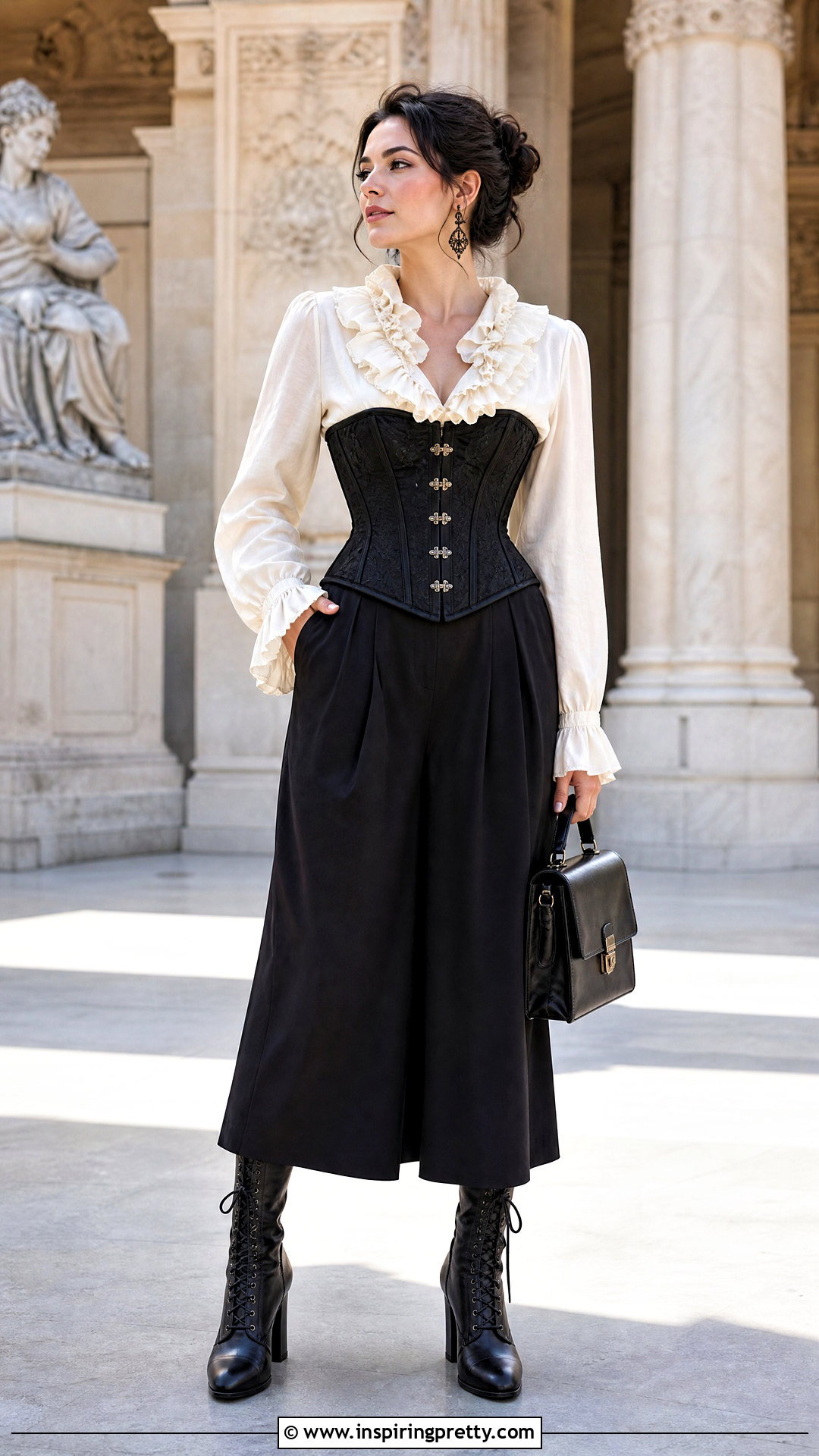 Vampire Corset Top With Ruffle Blouse And Culottes - 25 Vampire Corset Top outfit ideas