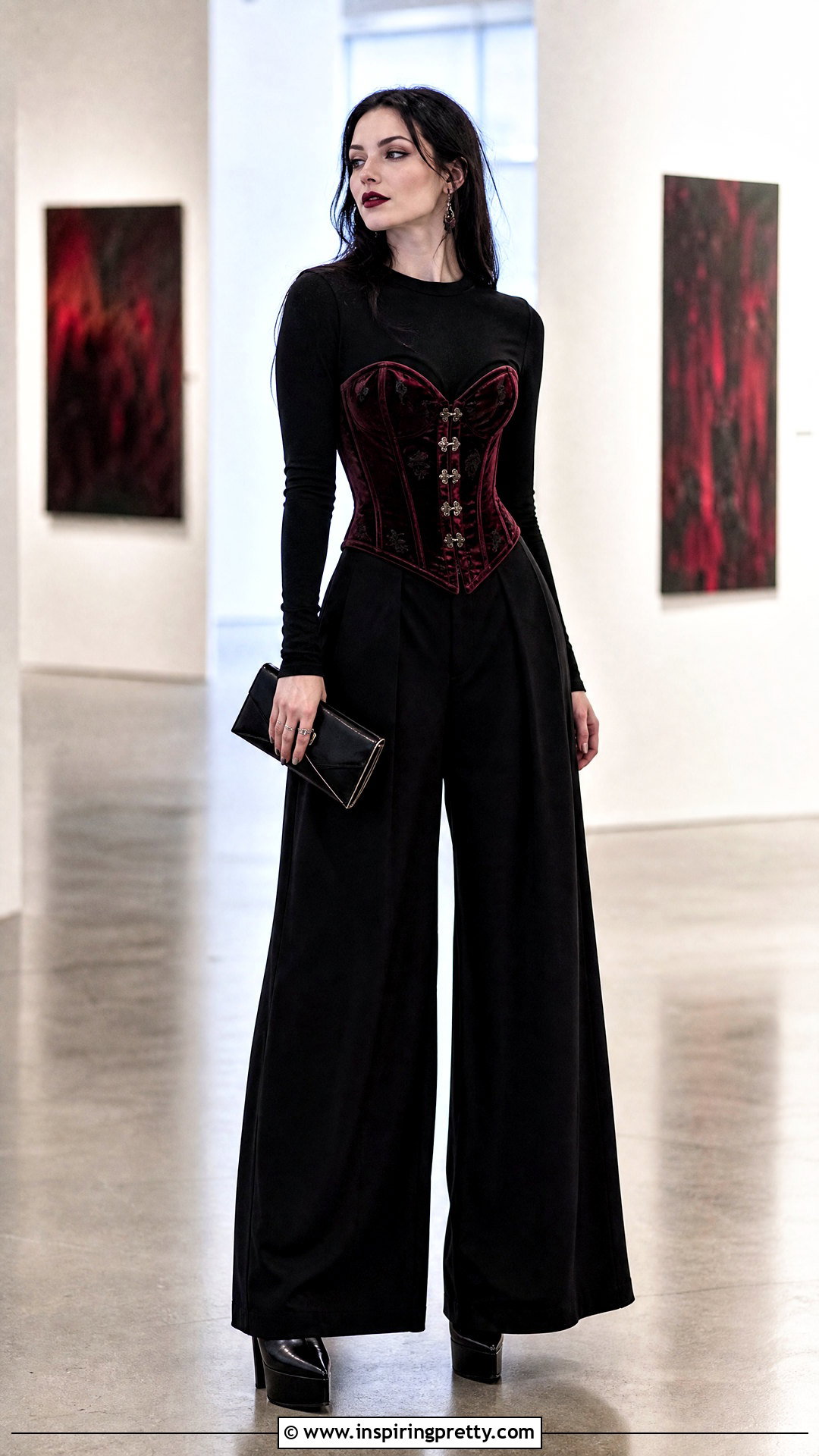 Vampire Corset Top With Wide Leg Palazzo Pants - 25 Vampire Corset Top outfit ideas