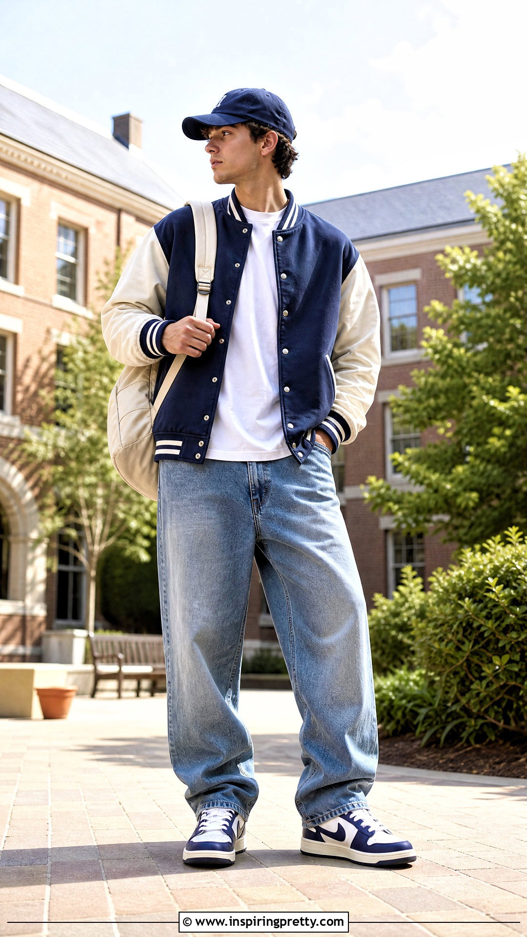 Varsity Jacket And T Shirt With Baggy Jeans - 20 tops to wear with baggy jeans men