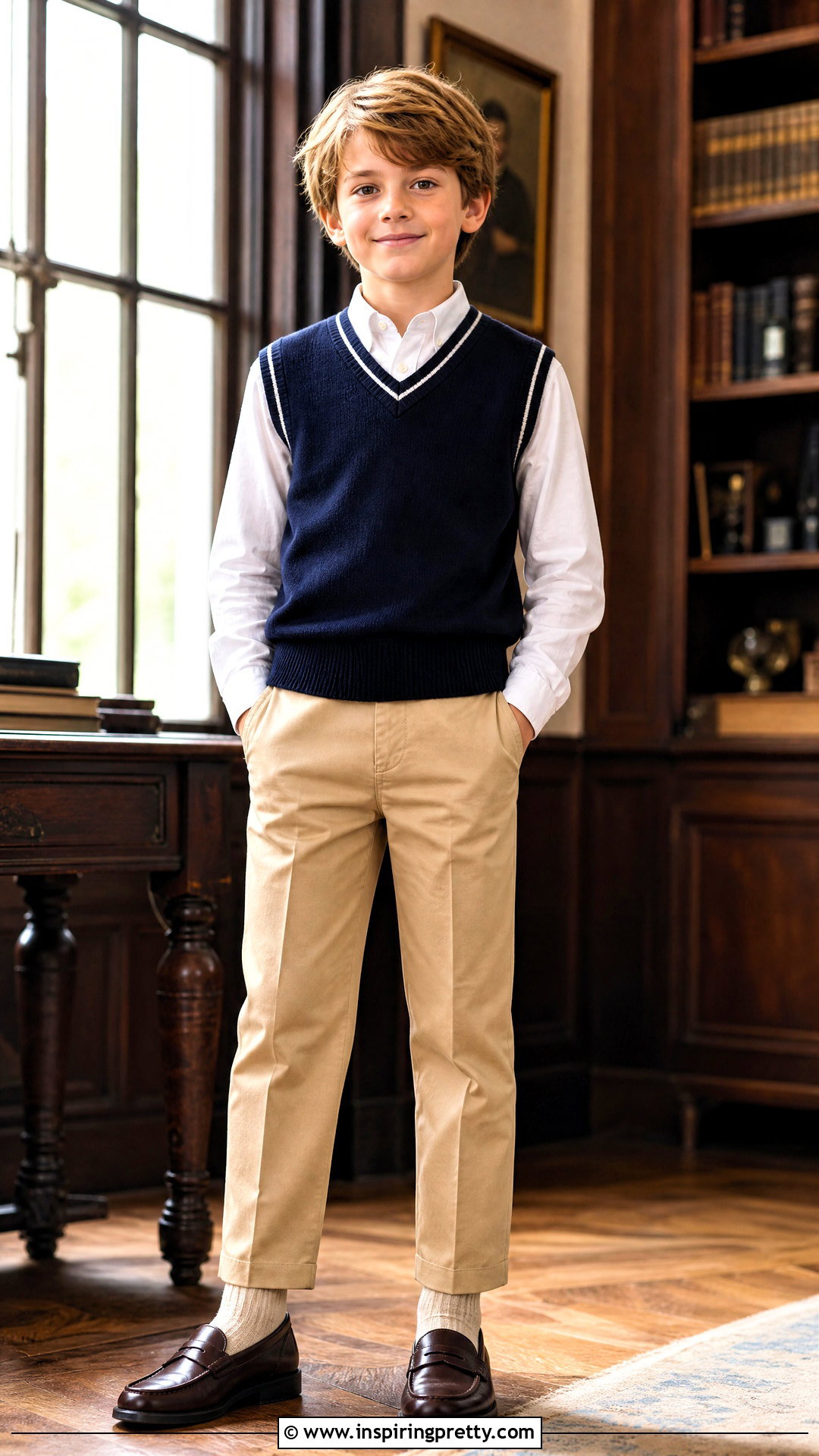 Varsity Knit Vest With Oxford Shirt - 50 latest kids top designs