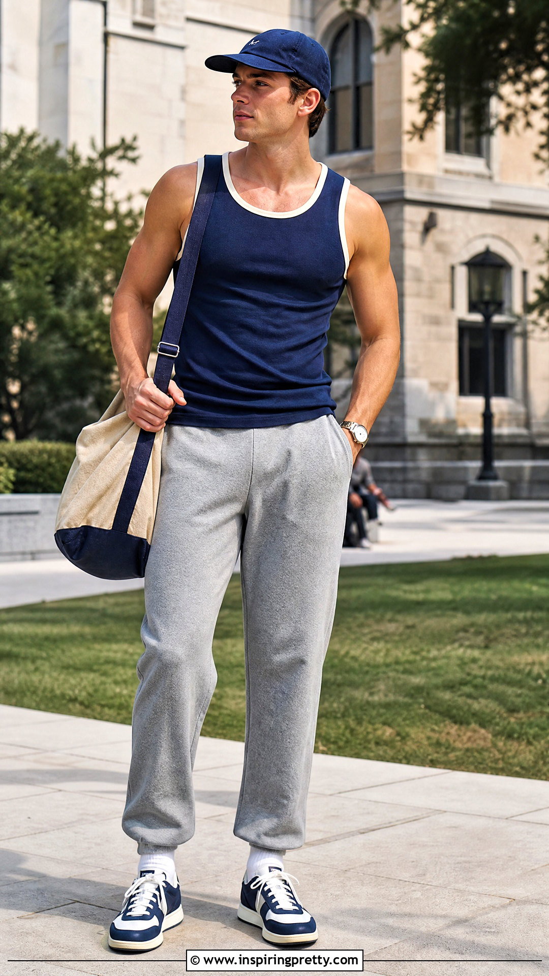 Varsity Tank Top With Sweatpants - 50 men tank top outfit ideas