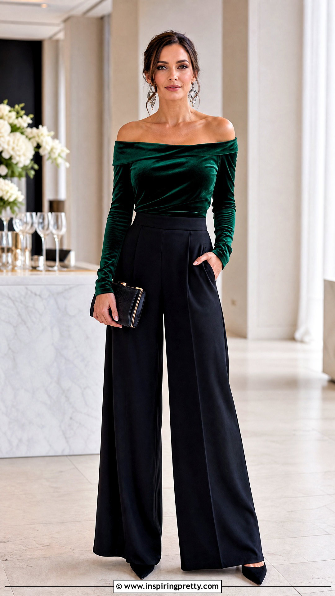 Velour Off Shoulder Top With Palazzo Pants - 25 velour tops for women