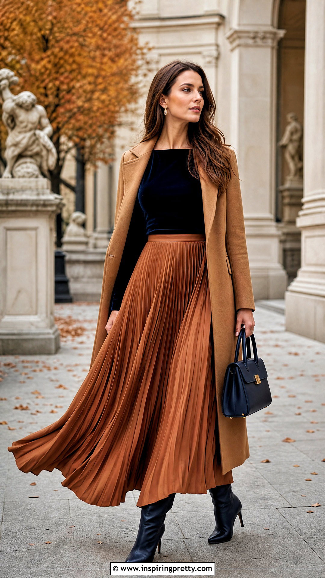 Velvet Blouse With Pleated Maxi Skirt - 20 velvet top autumn fashion ideas