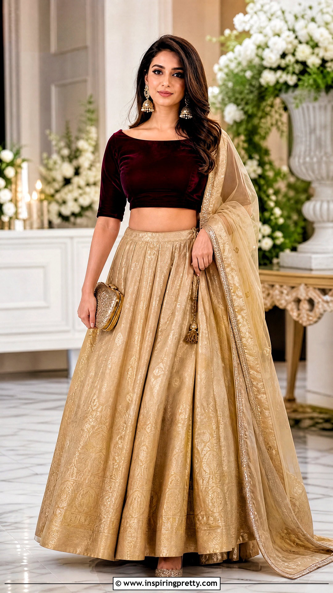 Velvet Boat Neck Crop Top Blouse With Silk Lehenga - 20 Crop Top Blouse Designs Latest Boat Necks