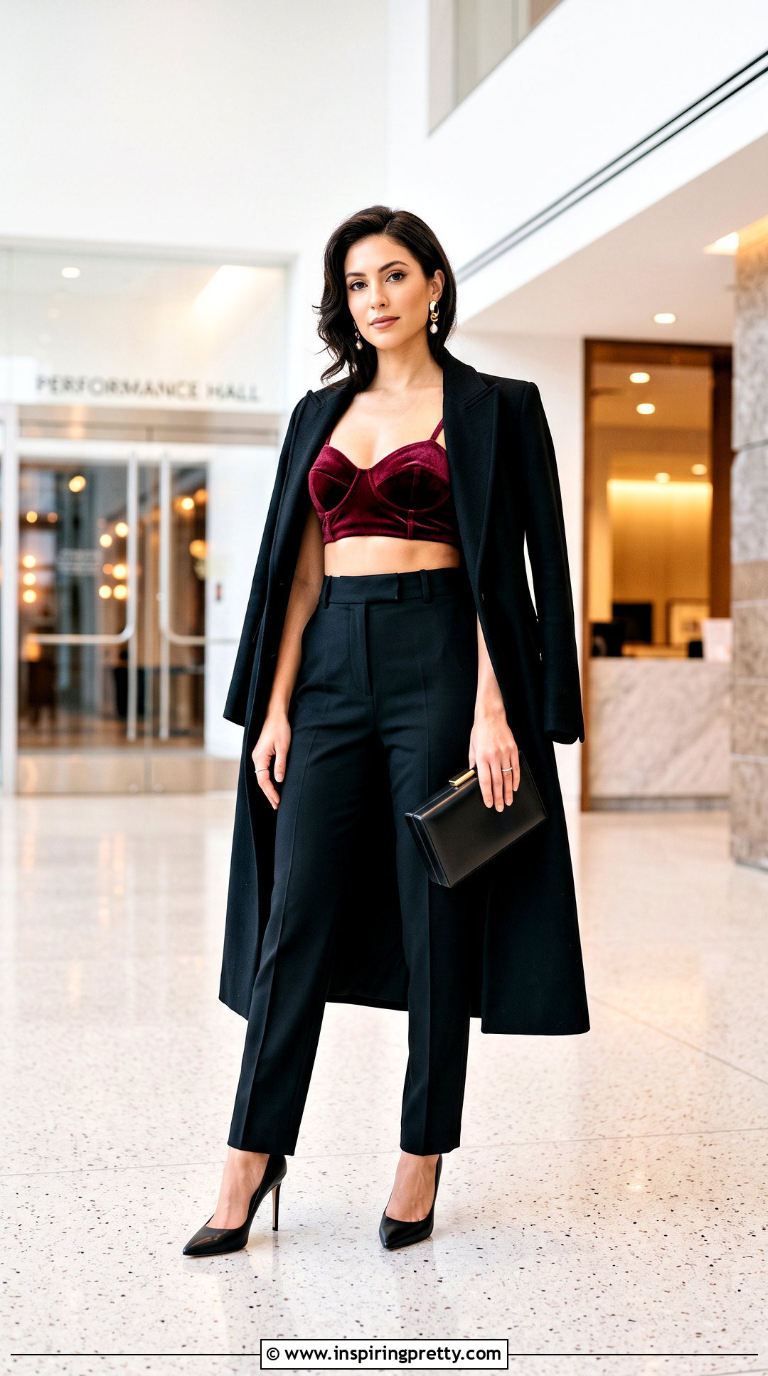 Velvet Bra Top With Tailored Pants - 25 types of bra tops outfit ideas