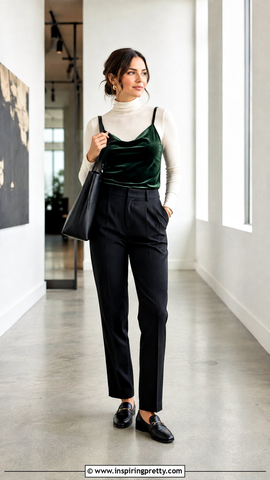 Velvet Camisole With Turtleneck And Trousers - 50 velvet tops for women