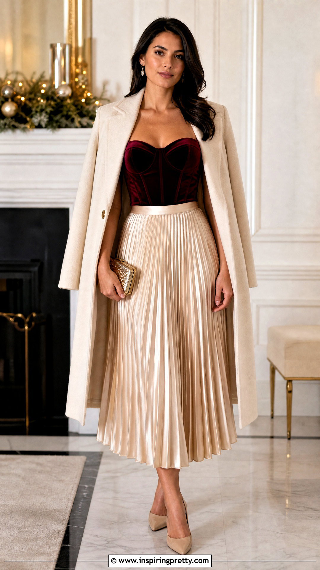 Velvet Corset Top With Pleated Midi Skirt - 20 dynamite corset top outfit ideas