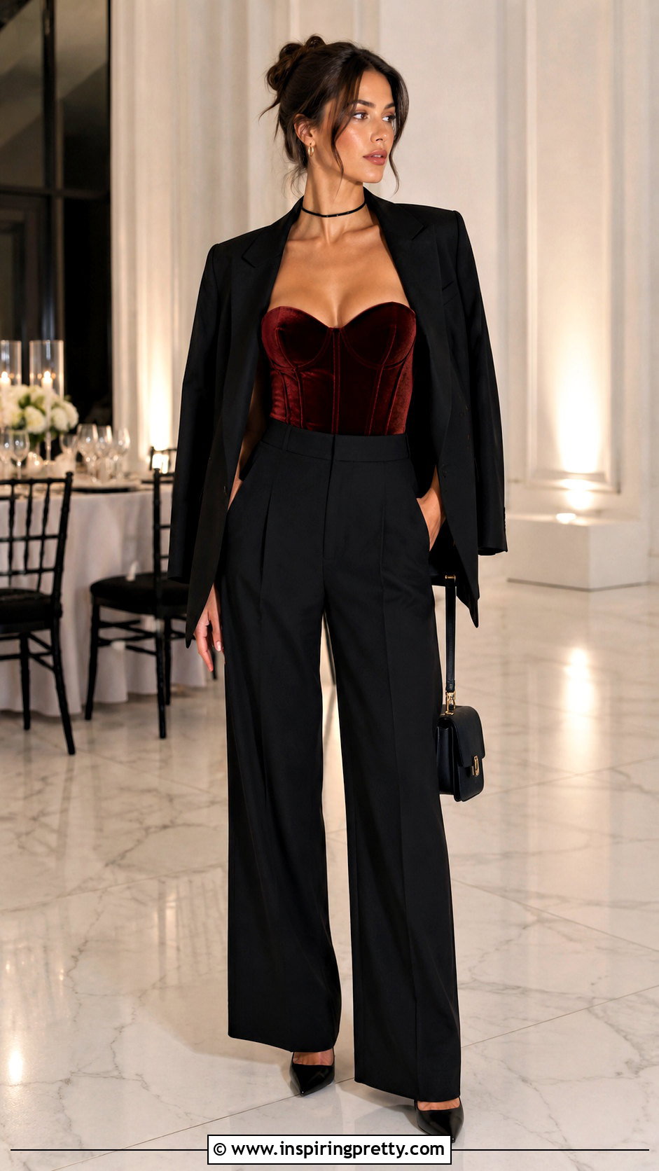 Velvet Corset Top With Wide Leg Pants - 20 Corset Top Outfit 90S
