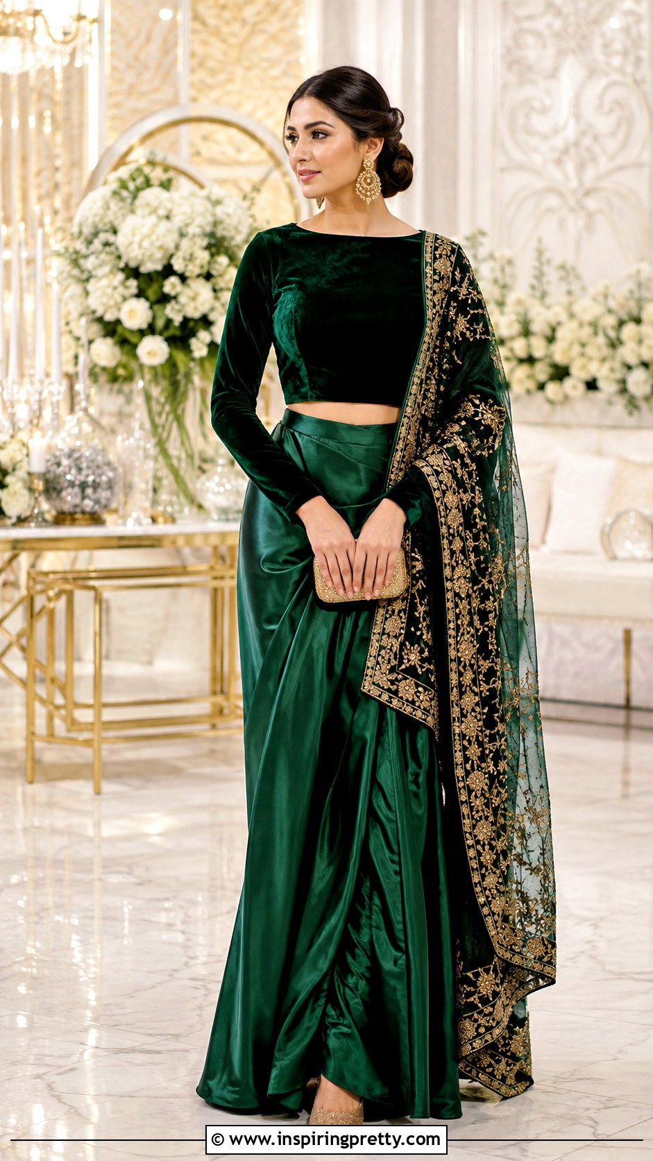 Velvet Crop Top And Silk Skirt For Winter Reception - 50 skirt and crop top indian weddings