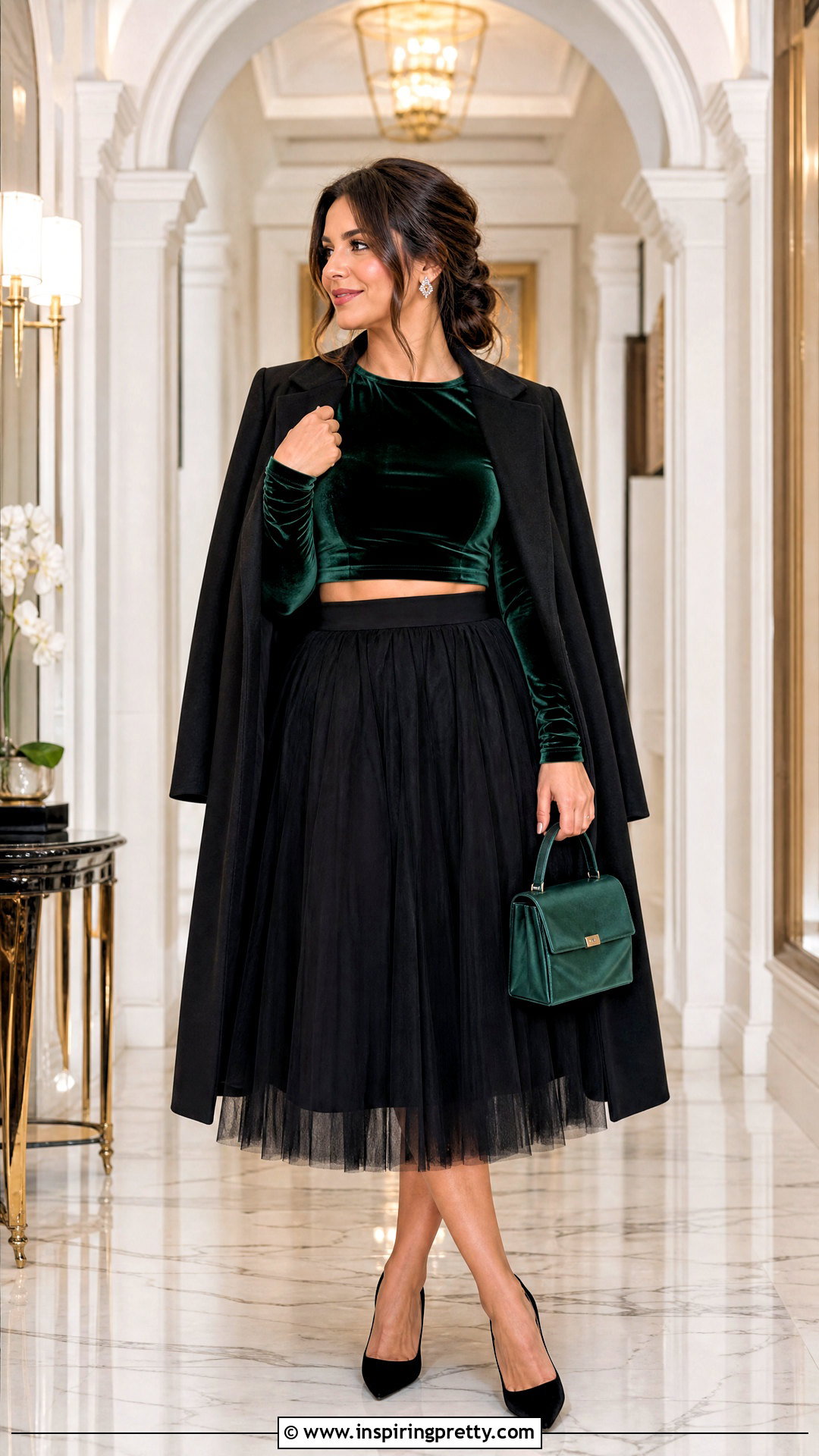 Velvet Crop Top And Tulle Midi Skirt Outfit - 50 crop top and skirt outfits