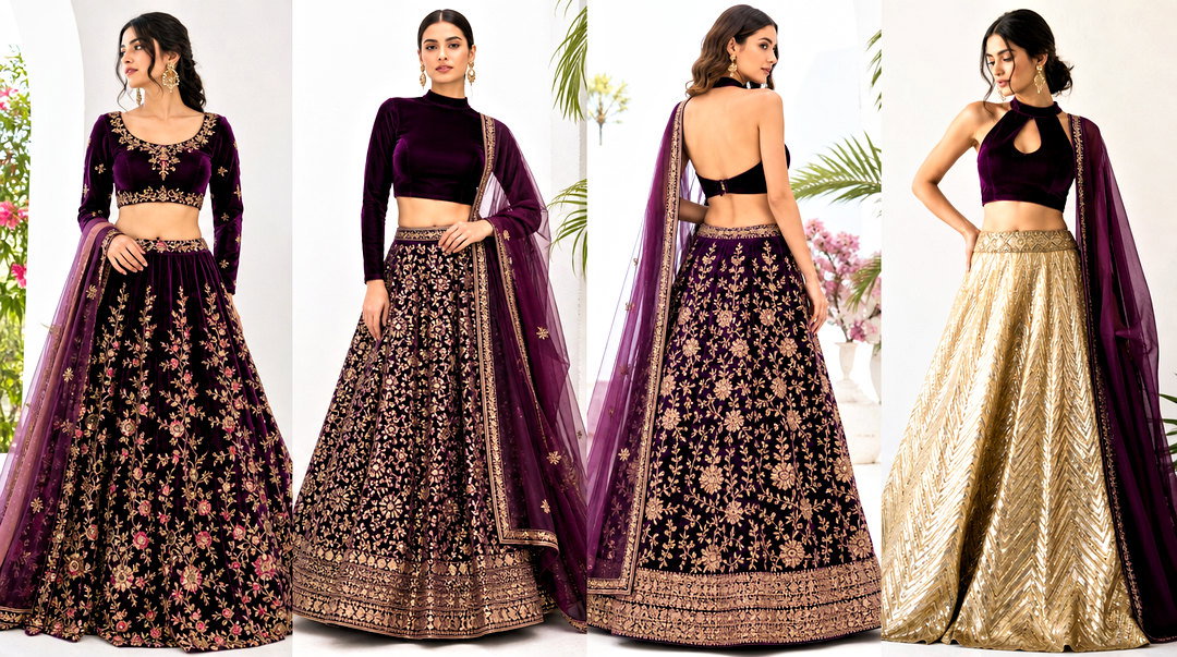 50 Velvet Crop Top Designs for Lehengas Brides Will Love