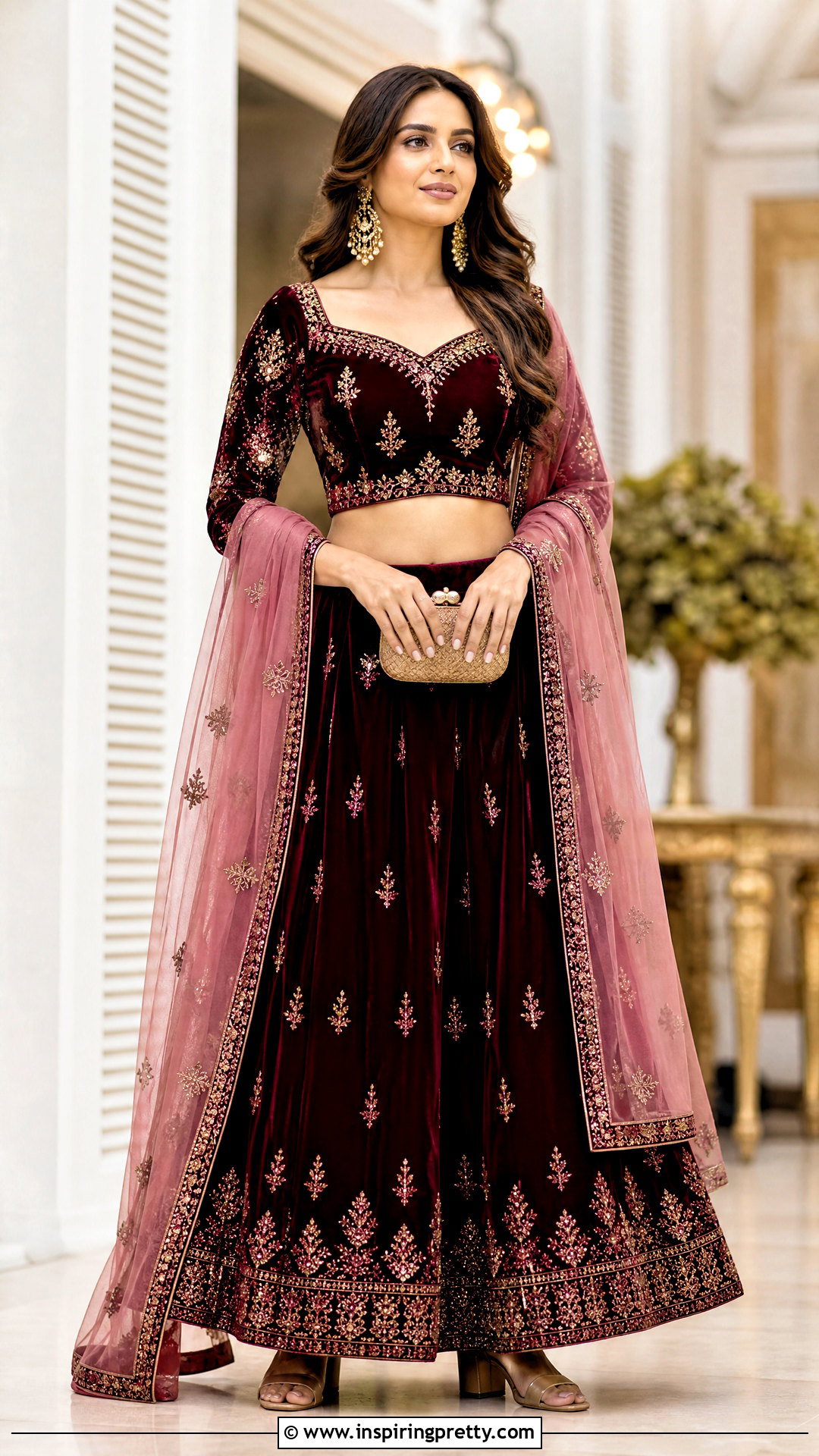Velvet Crop Top Lehenga - 50 crop top lehenga outfit ideas
