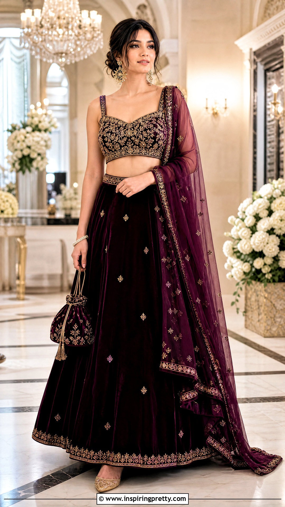 Velvet Crop Top Lehenga - 50 lehenga blouse designs crop tops outfit ideas