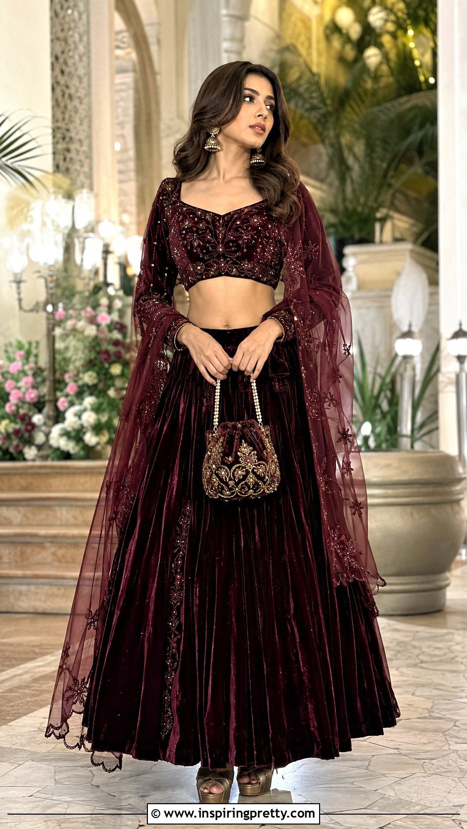 Velvet Crop Top Lehenga - 20 new design crop top lehenga ideas