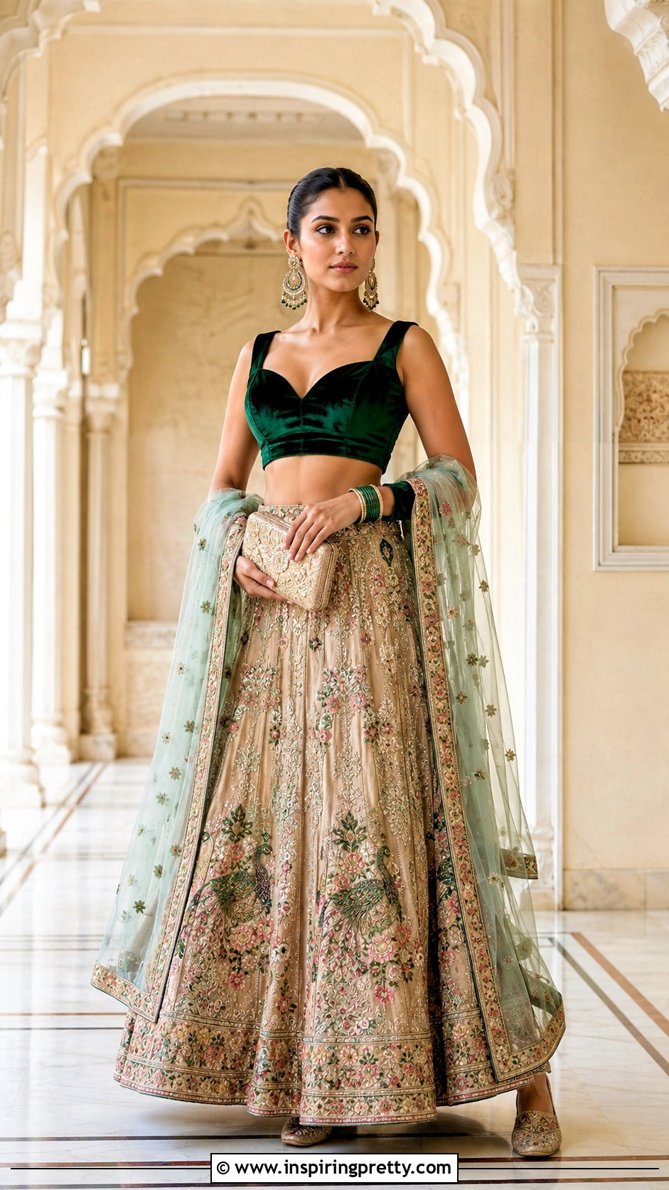 Velvet Crop Top With Embroidered Ghagra - 25 ghagra blouse designs crop tops outfit ideas