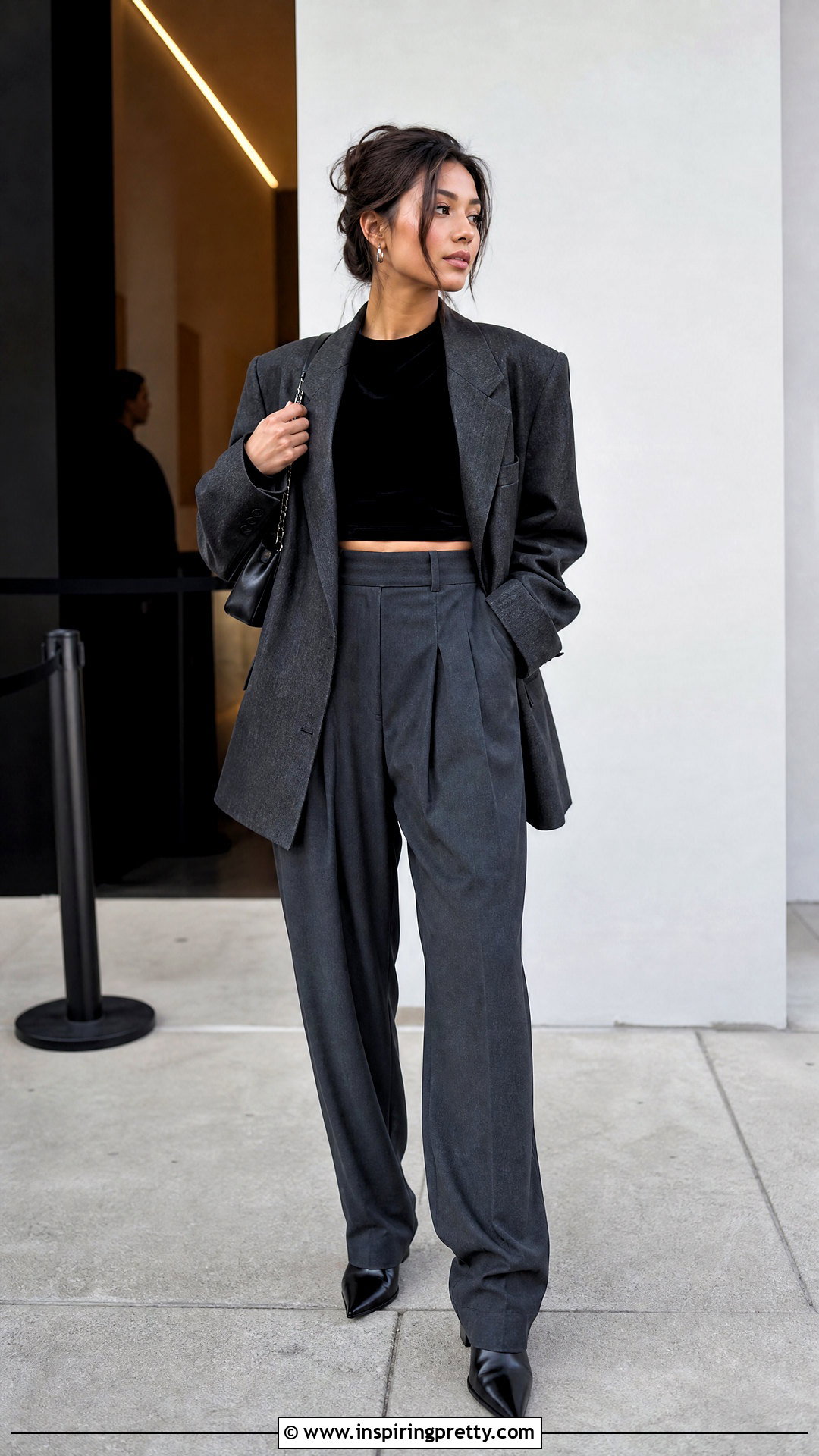 Velvet Crop Top With High Waisted Trousers - 20 velvet top autumn fashion ideas