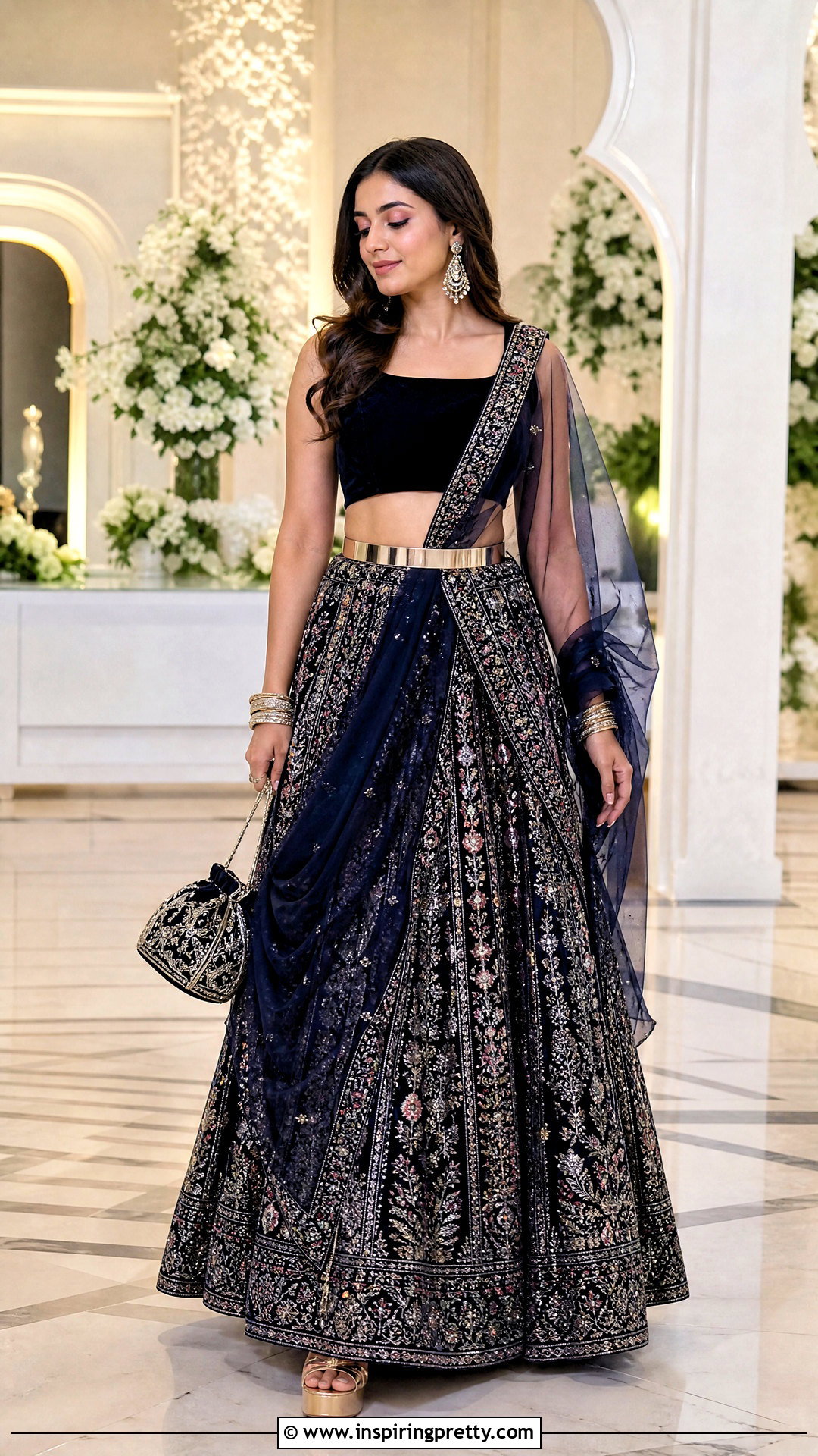 Velvet Crop Top With Lehenga And Belt - 50 velvet crop top designs for lehengas