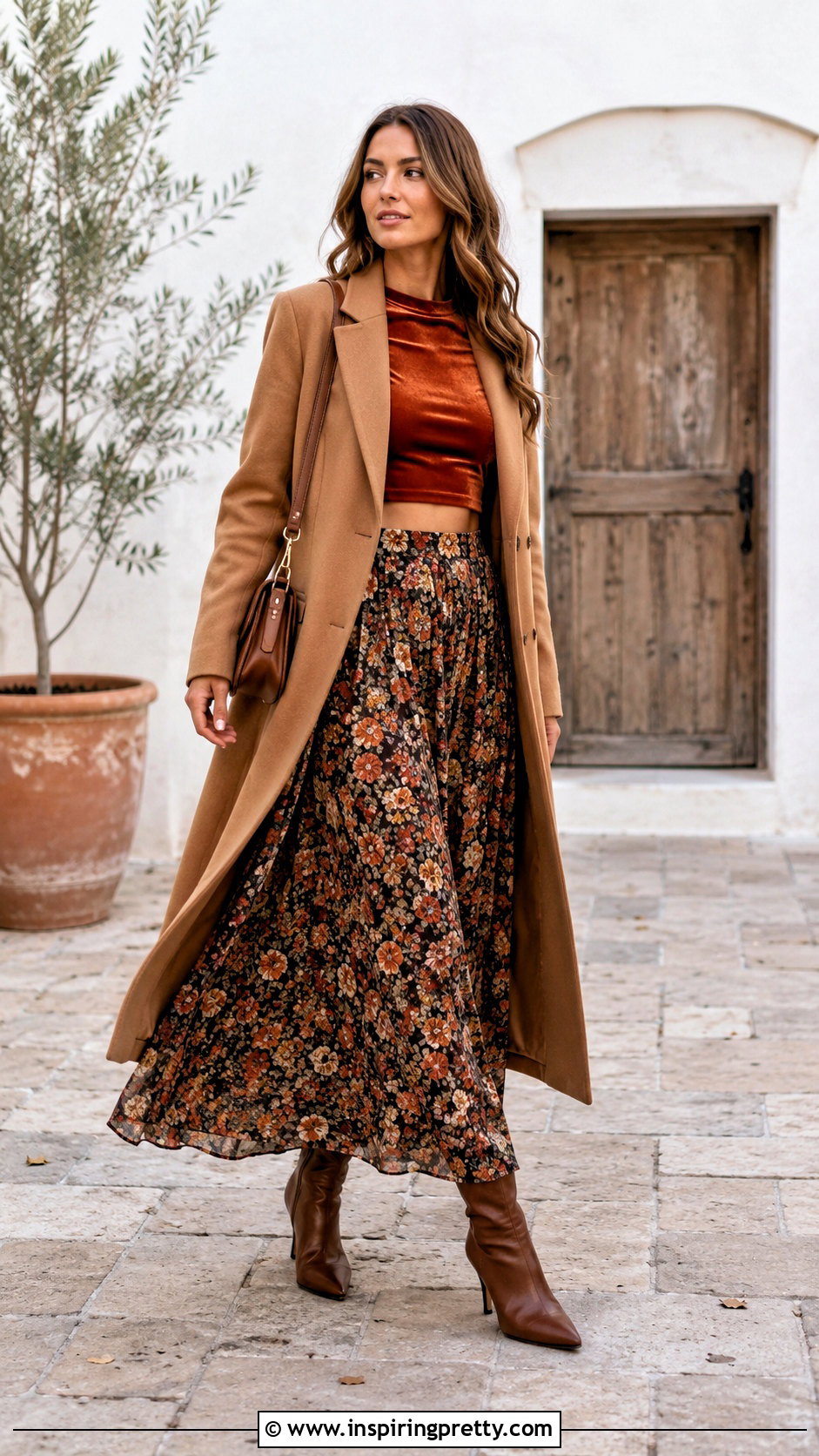 Velvet Crop Top With Maxi Skirt And Boots - 20 velvet crop top fashion ideas