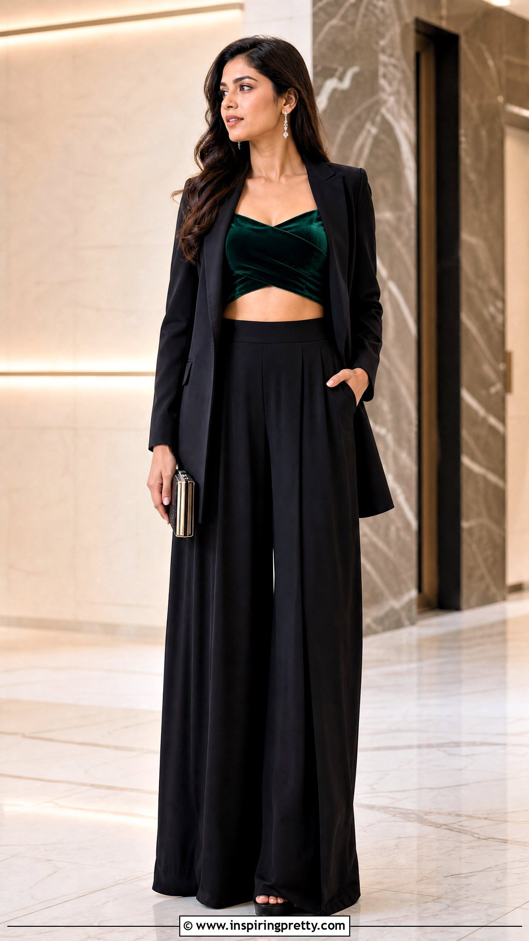 Velvet Crop Top With Palazzo Pants - 20 velvet crop top outfit ideas