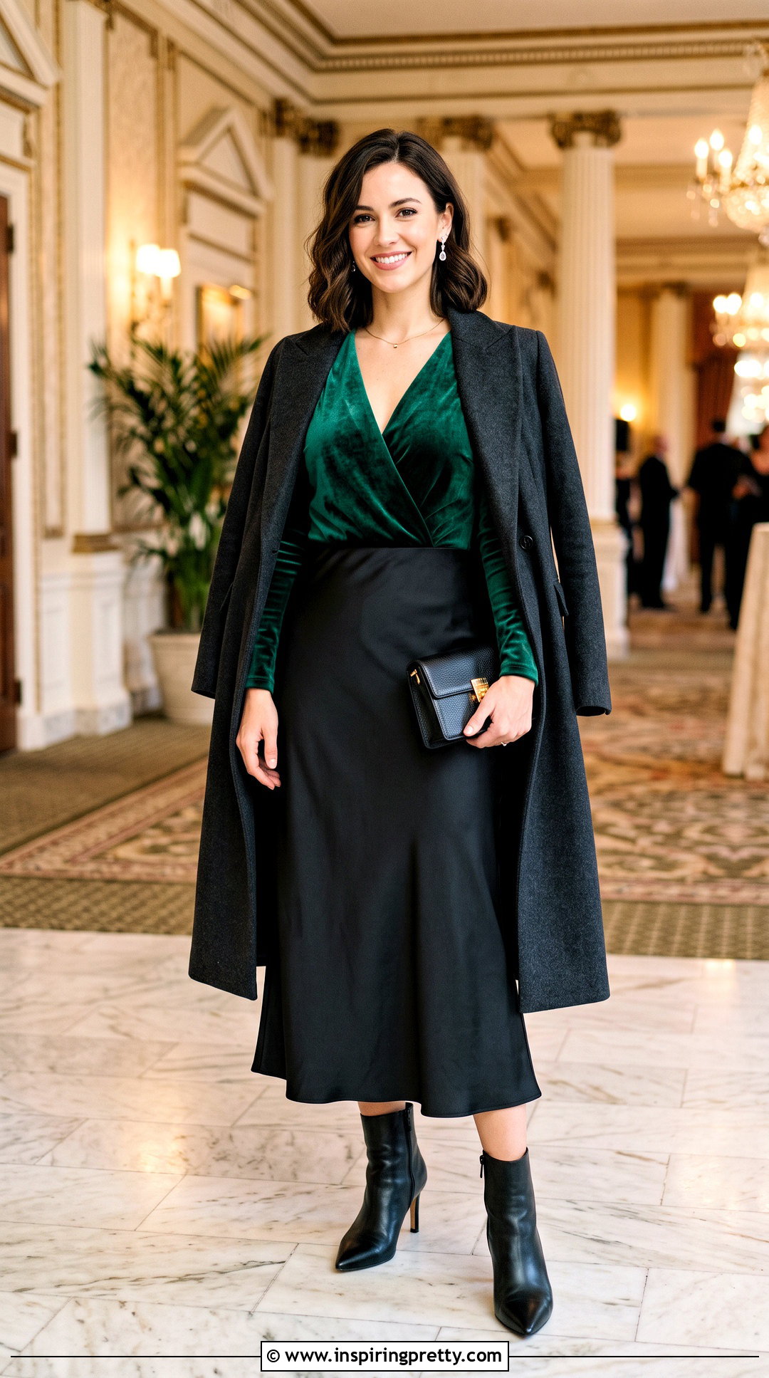 Velvet Deep Neck Top With Midi Skirt - 50 deep neck tops outfit ideas