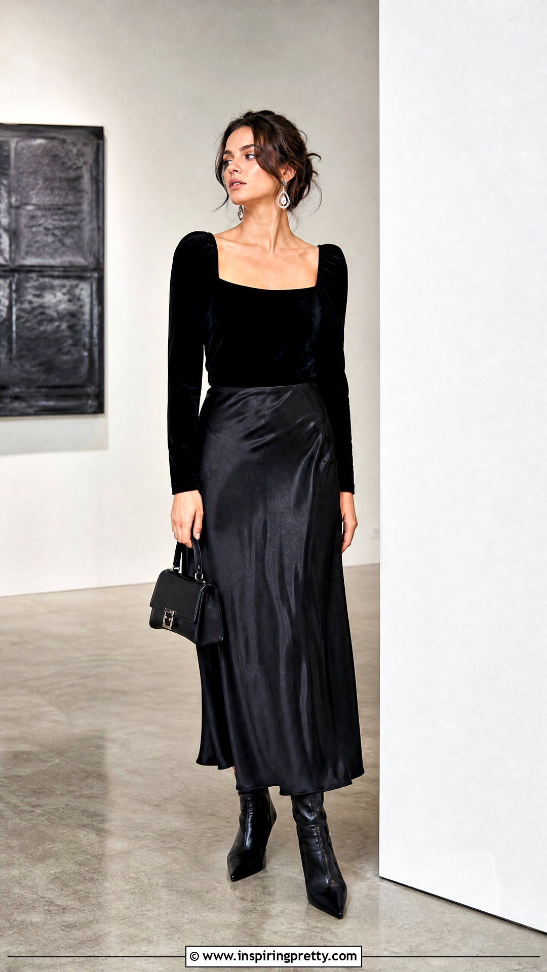 Velvet Gothic Top With Satin Midi Skirt - 50 gothic tops outfit ideas