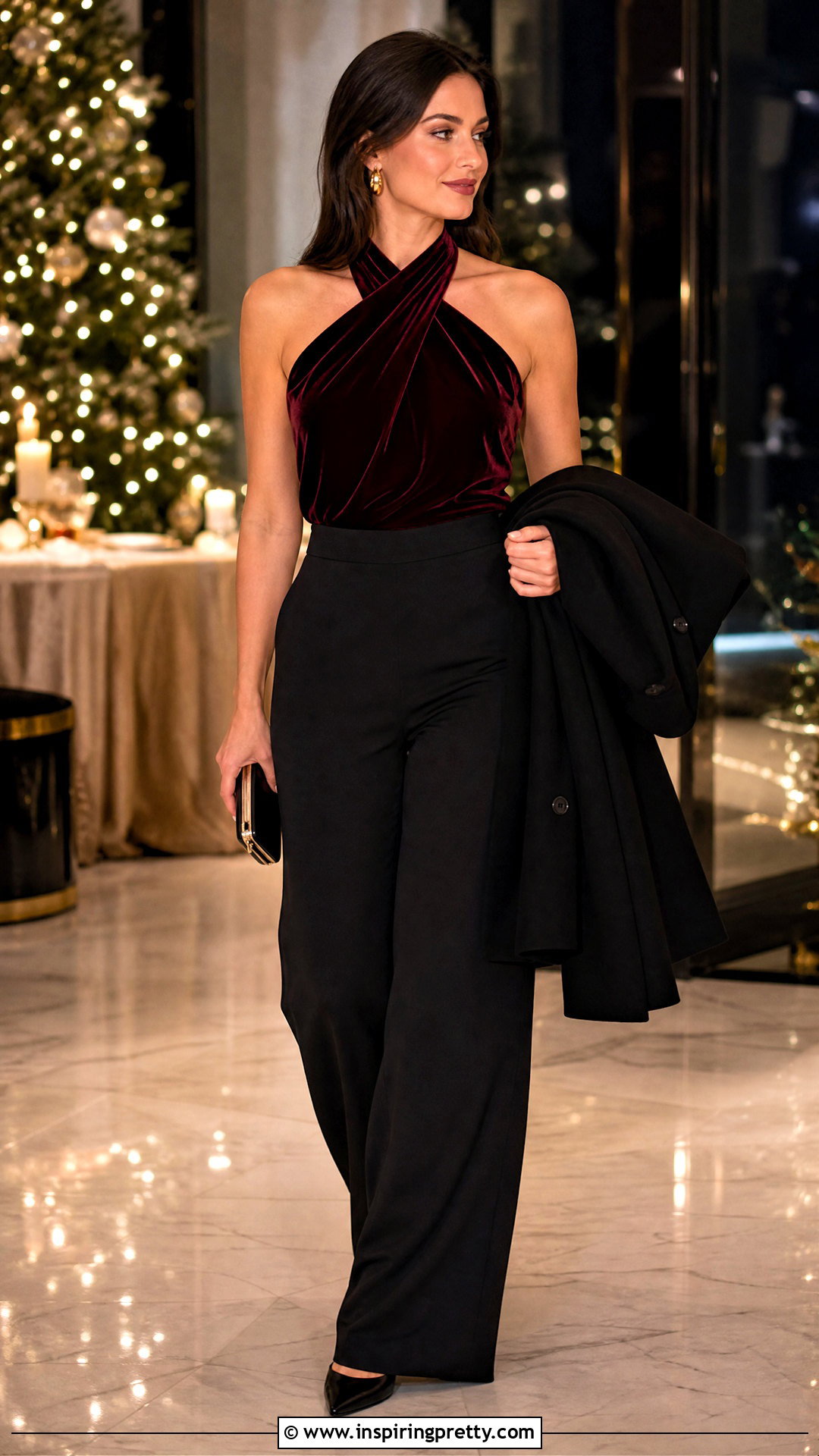 Velvet Halter Top With Wide Leg Pants - 50 top halter outfits
