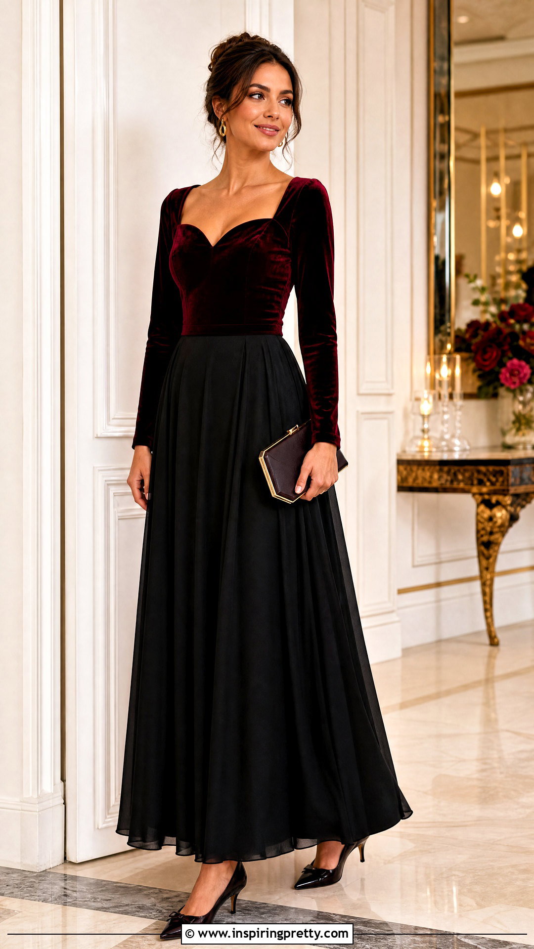 Velvet Heart Top With Maxi Skirt - 25 heart top aesthetic ideas
